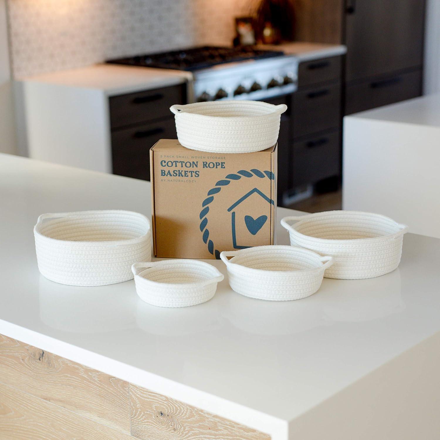 Juego de 5 Cestas Redondas Tejidas NaturalCozy - Algodón