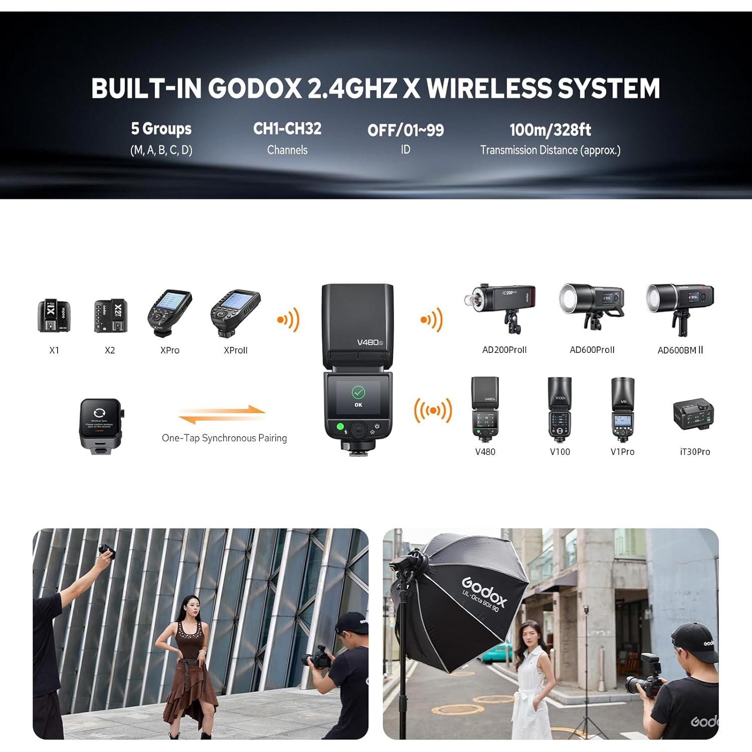 Flash Godox V480S para Sony, GN50, HSS 1/8000s, TTL Inalámbrico