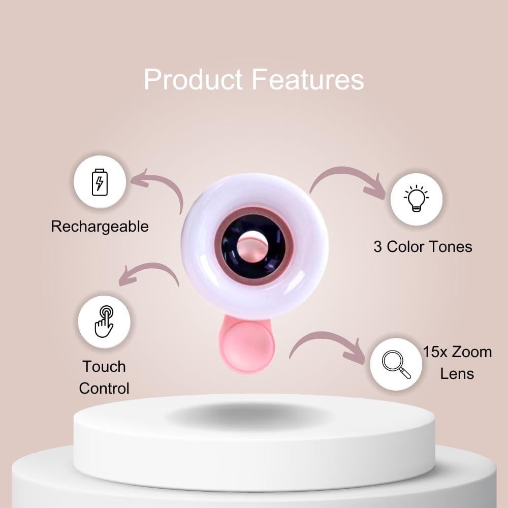 Lente Macro Clip-On 15x CosmoGlo con Luz LED Rosa