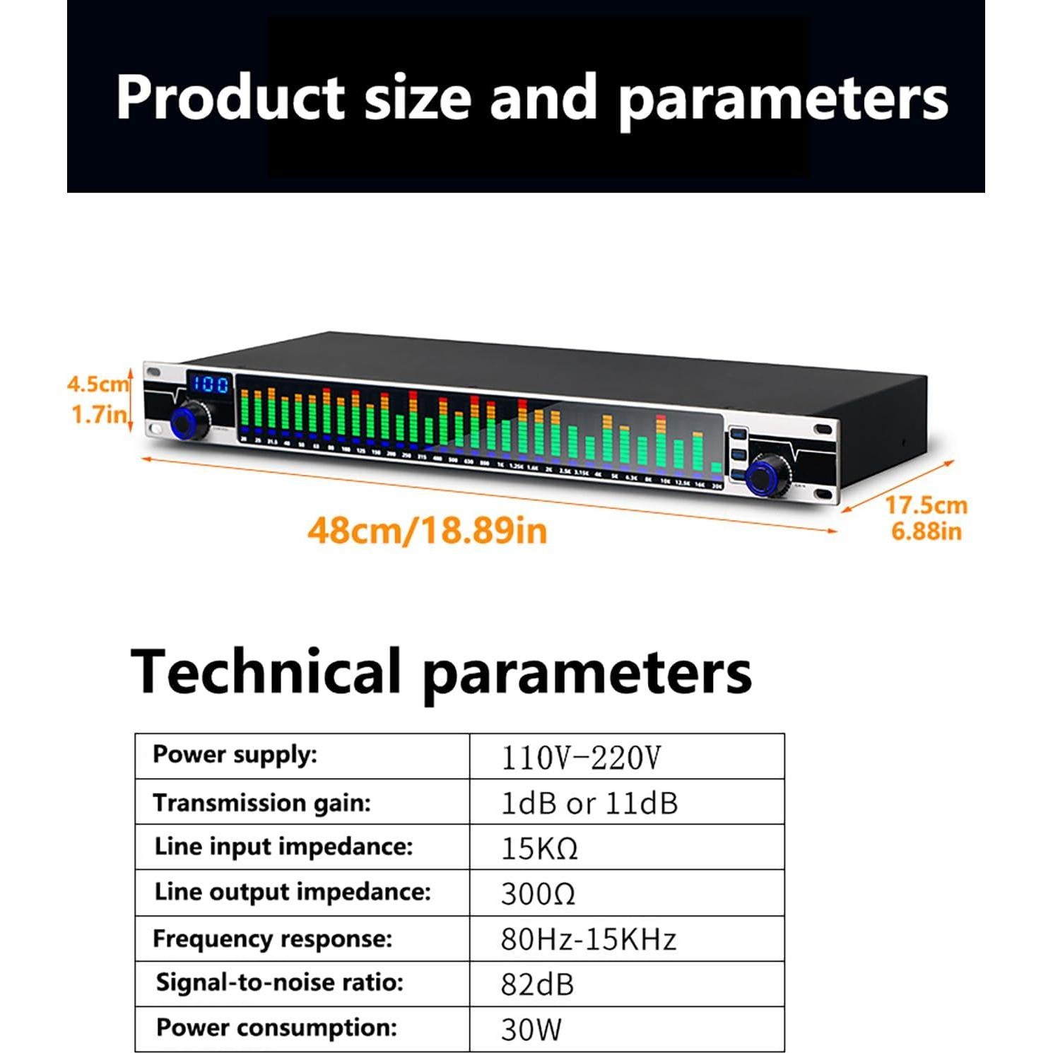 Ecualizador Gráfico Profesional CDULOKLB 31 Bandas LED 10 Efectos