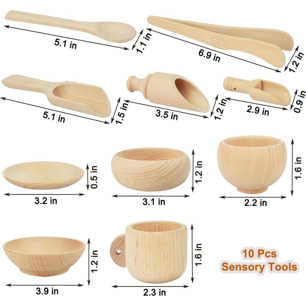 10 Piezas Herramientas Sensoriales de Madera Montessori Yowlieu