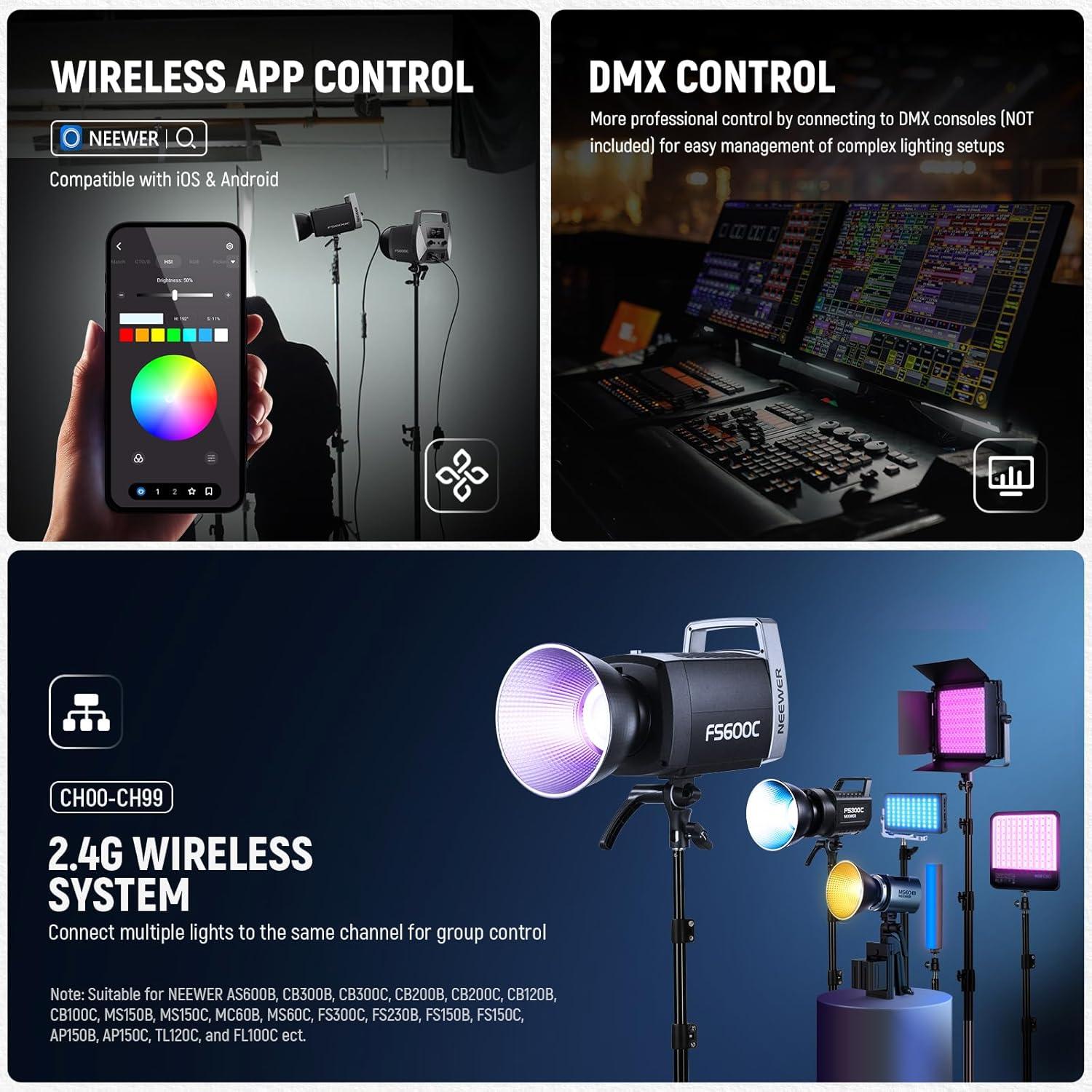 Luz de Video LED RGB NEEWER FS600C 600W 2500-7500K Control DMX