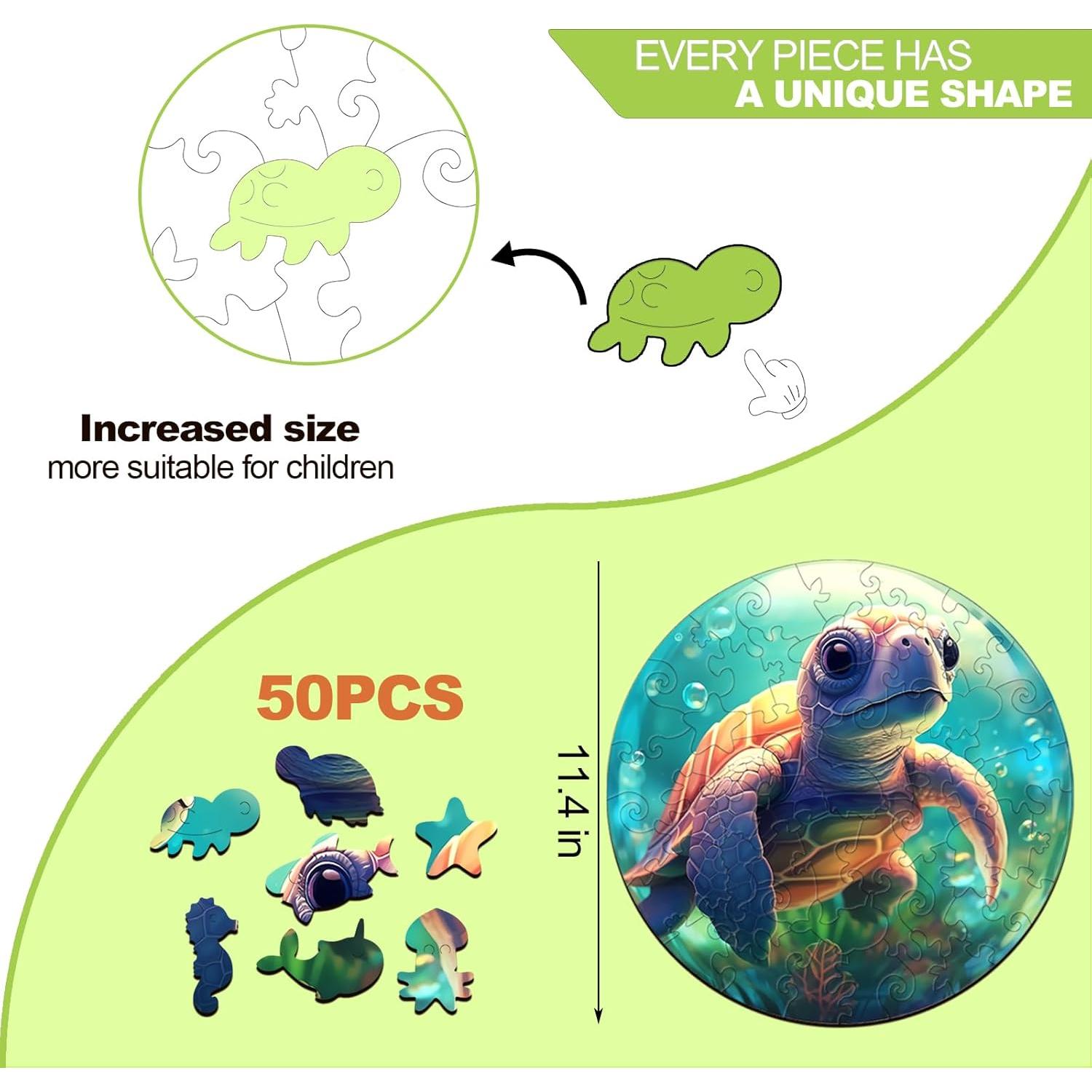 Rompecabezas de Madera Tortuga Bebé AEEKDOOK 50 Piezas 29x29cm