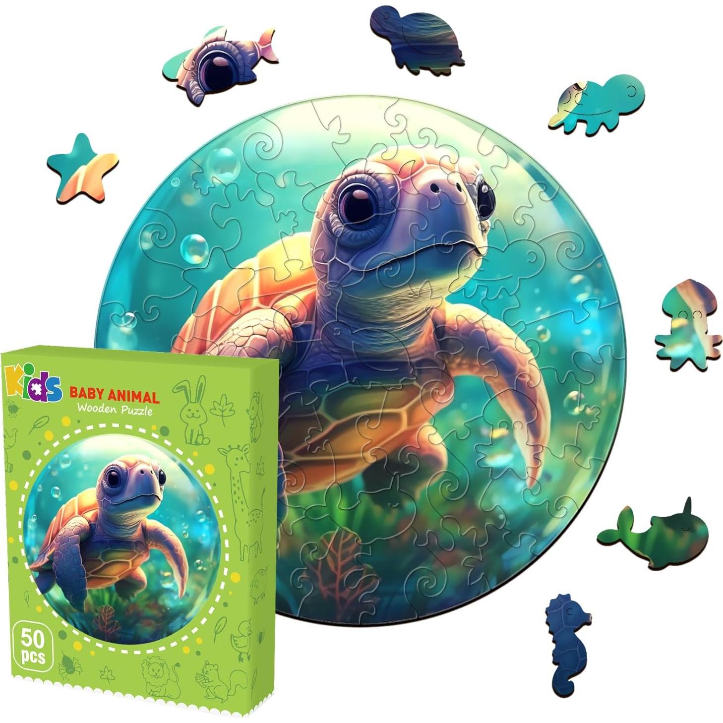 Rompecabezas de Madera Tortuga Bebé AEEKDOOK 50 Piezas 29x29cm