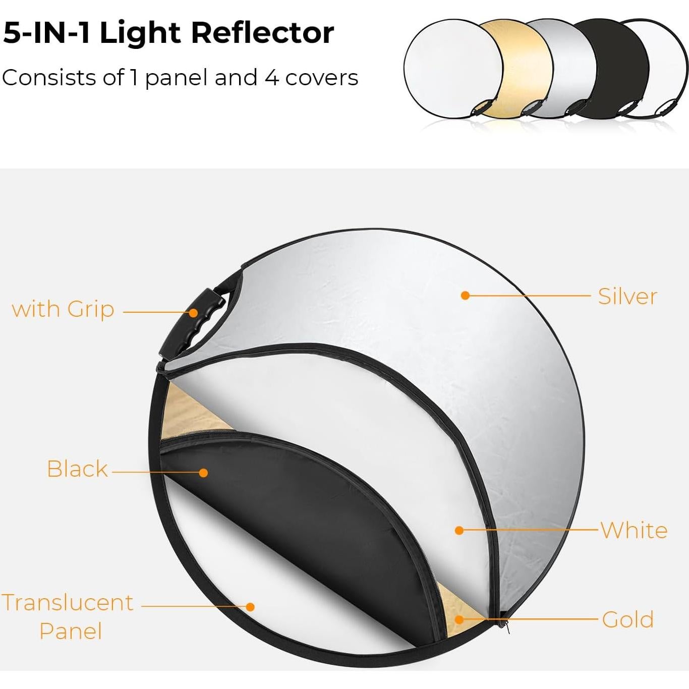 Reflector de Luz 5-en-1 K&F CONCEPT 60cm Plegable Portátil