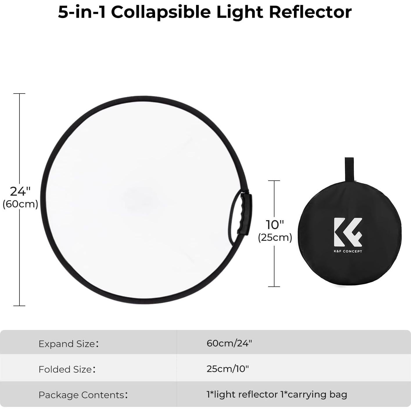 Reflector de Luz 5-en-1 K&F CONCEPT 60cm Plegable Portátil