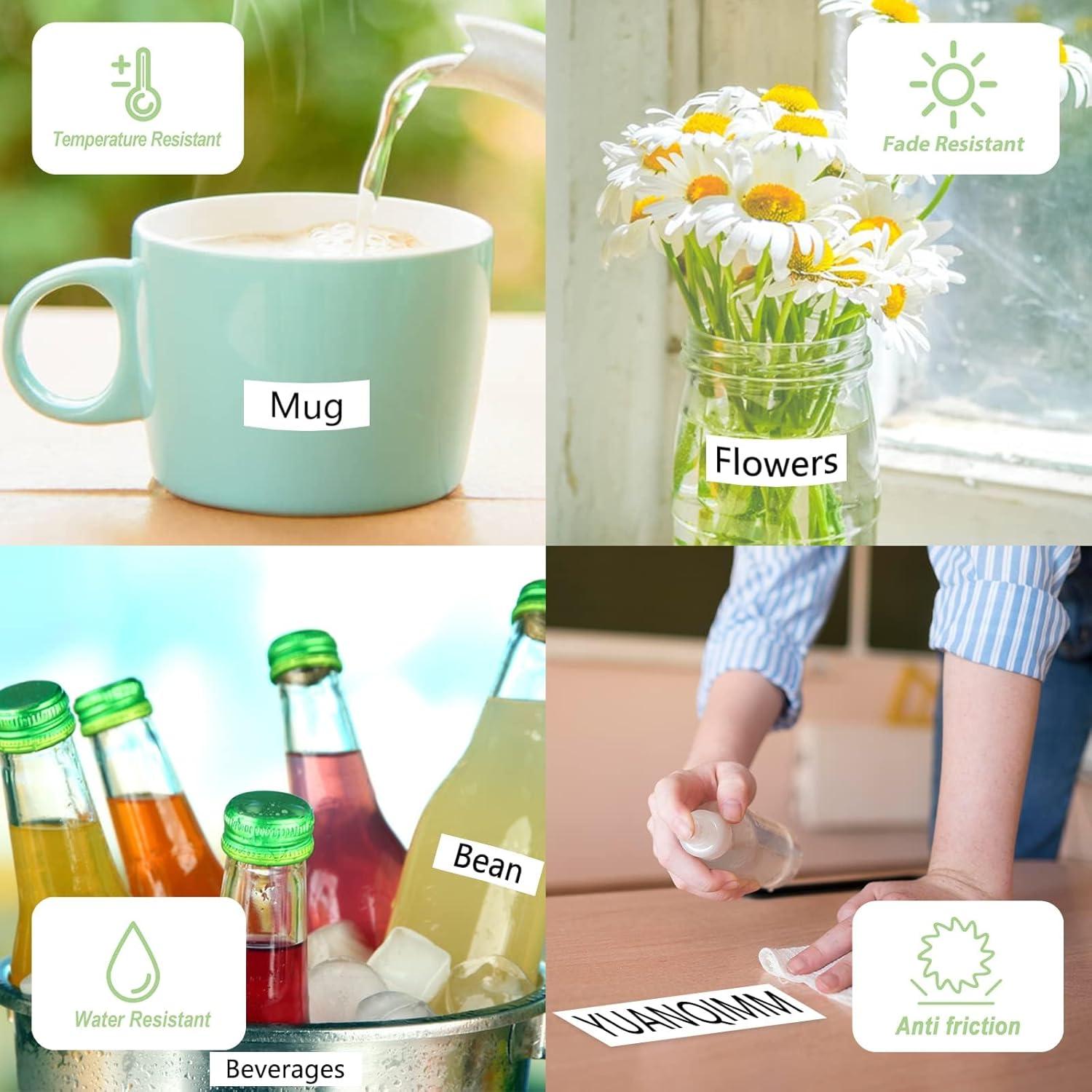 Cinta de Etiquetas Laminada 12mm YUANQIMM Negra sobre Blanca - Paquete de 5