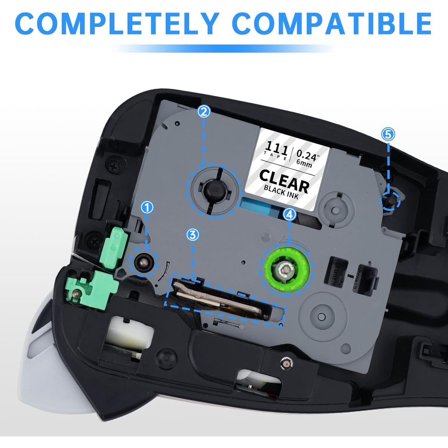 Cinta de Etiquetado Unismar TZe-111 6mm Negro Transparente 6-Pack