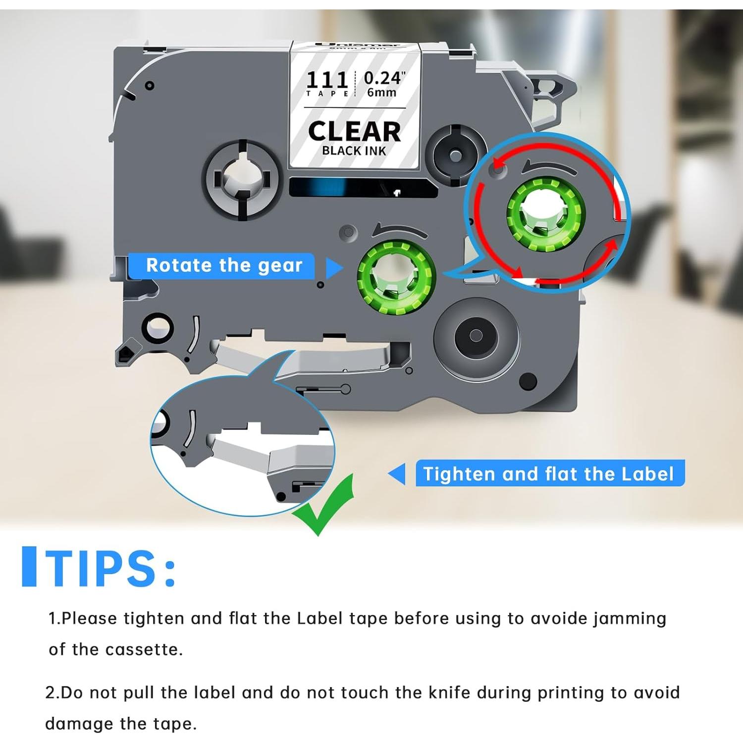 Cinta de Etiquetado Unismar TZe-111 6mm Negro Transparente 6-Pack