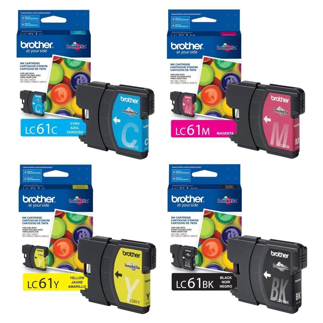 Conjunto de cartuchos de tinta Brother LC61 4 colores Cian Magenta Negro Amarillo