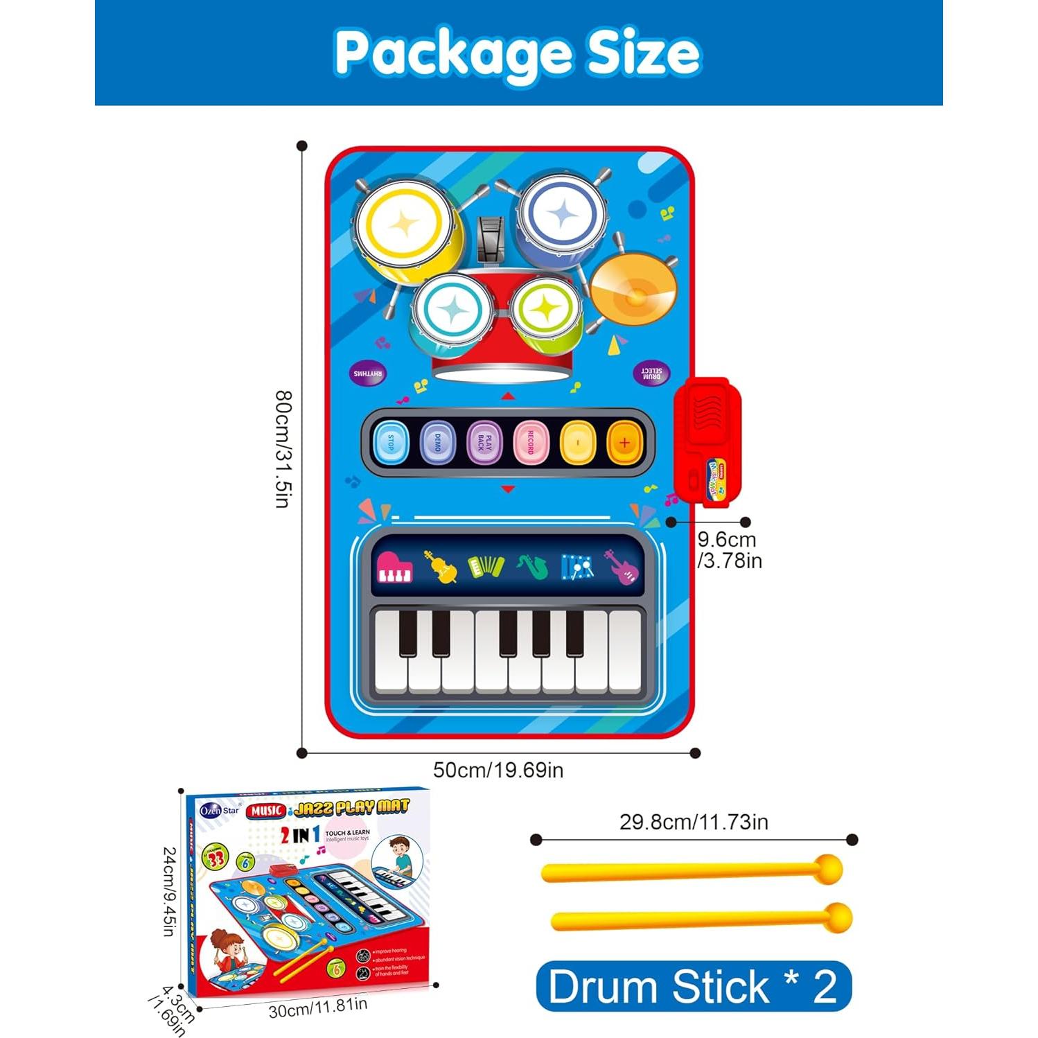 Alfombra Musical para Bebés DQMOON con Piano y Batería Azul