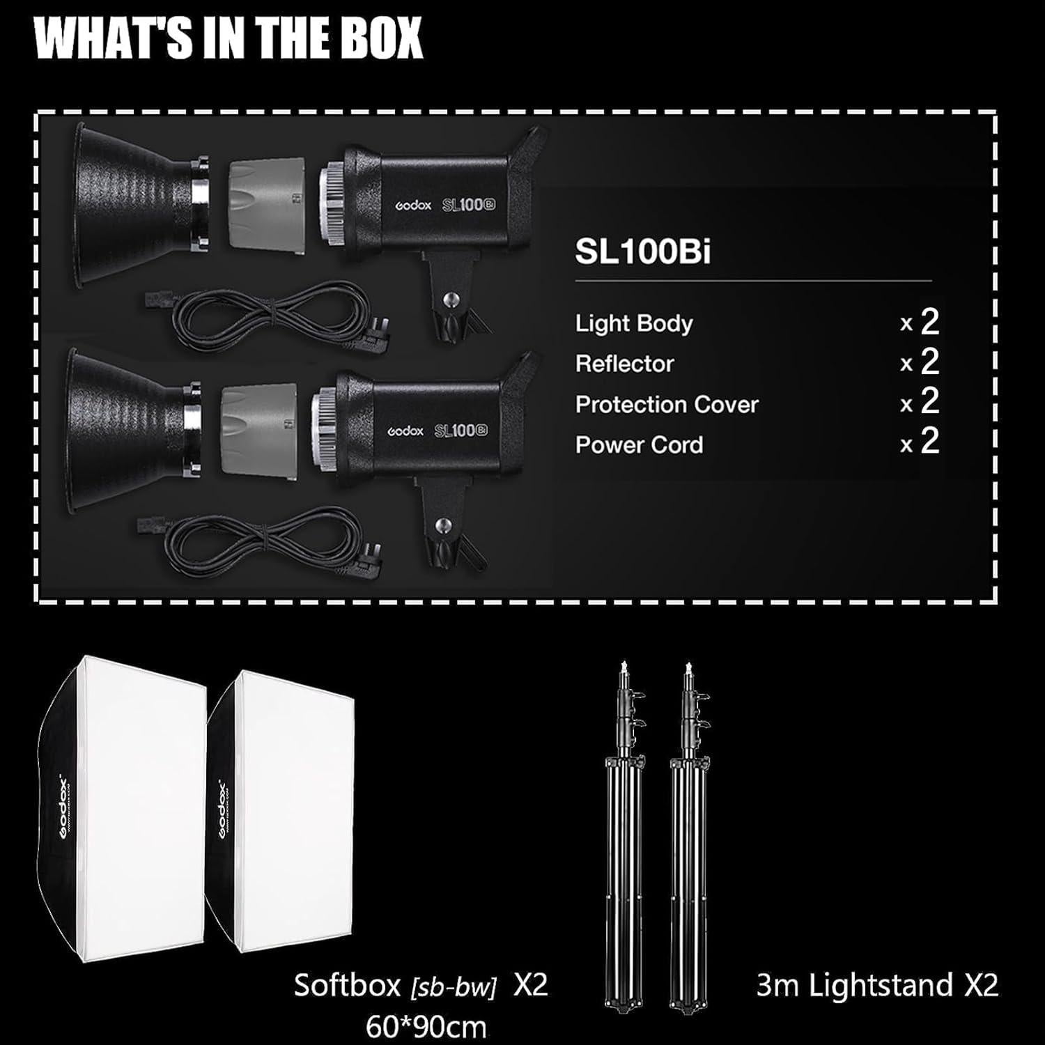 Kit de 2 Luces LED Godox SL100Bi 100W Bi-Color con Softbox