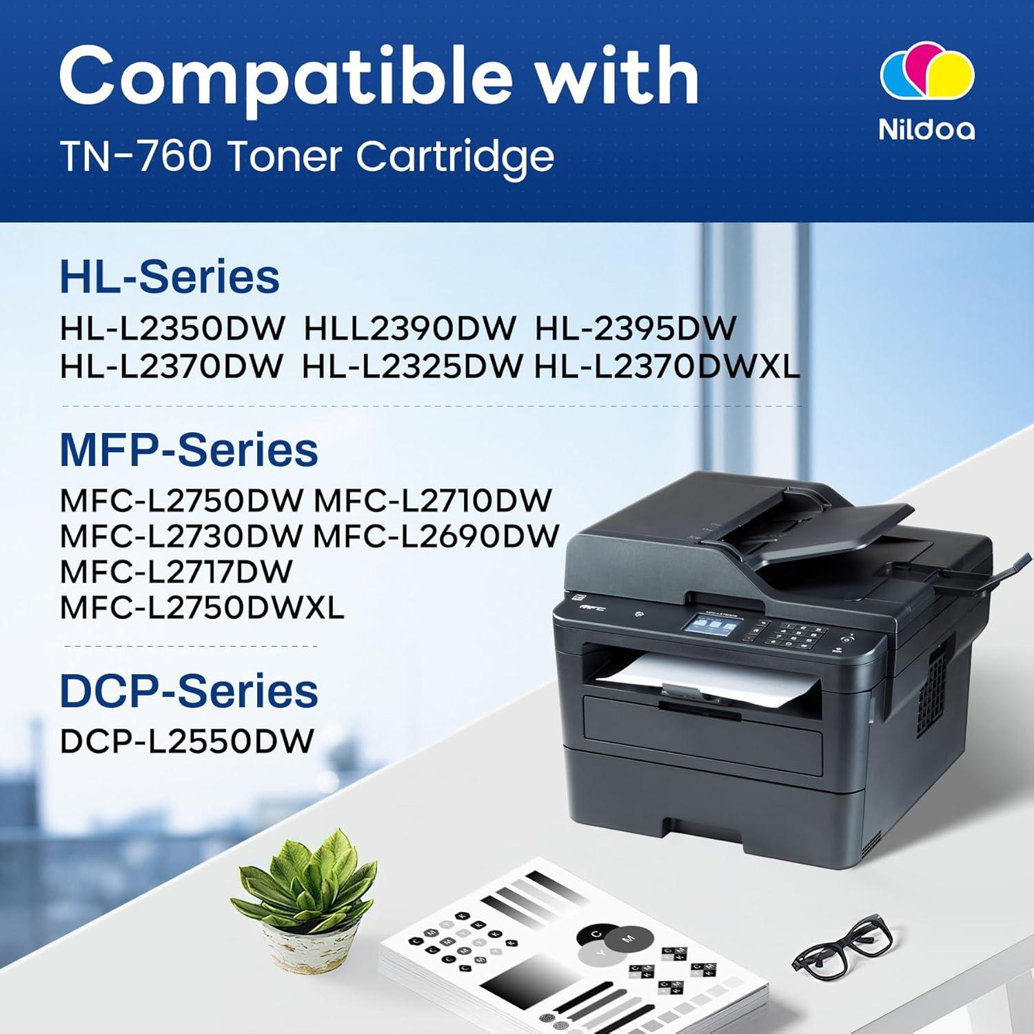 Cartucho de Tóner Nildoa TN760 Negro Alto Rendimiento 2 Pack