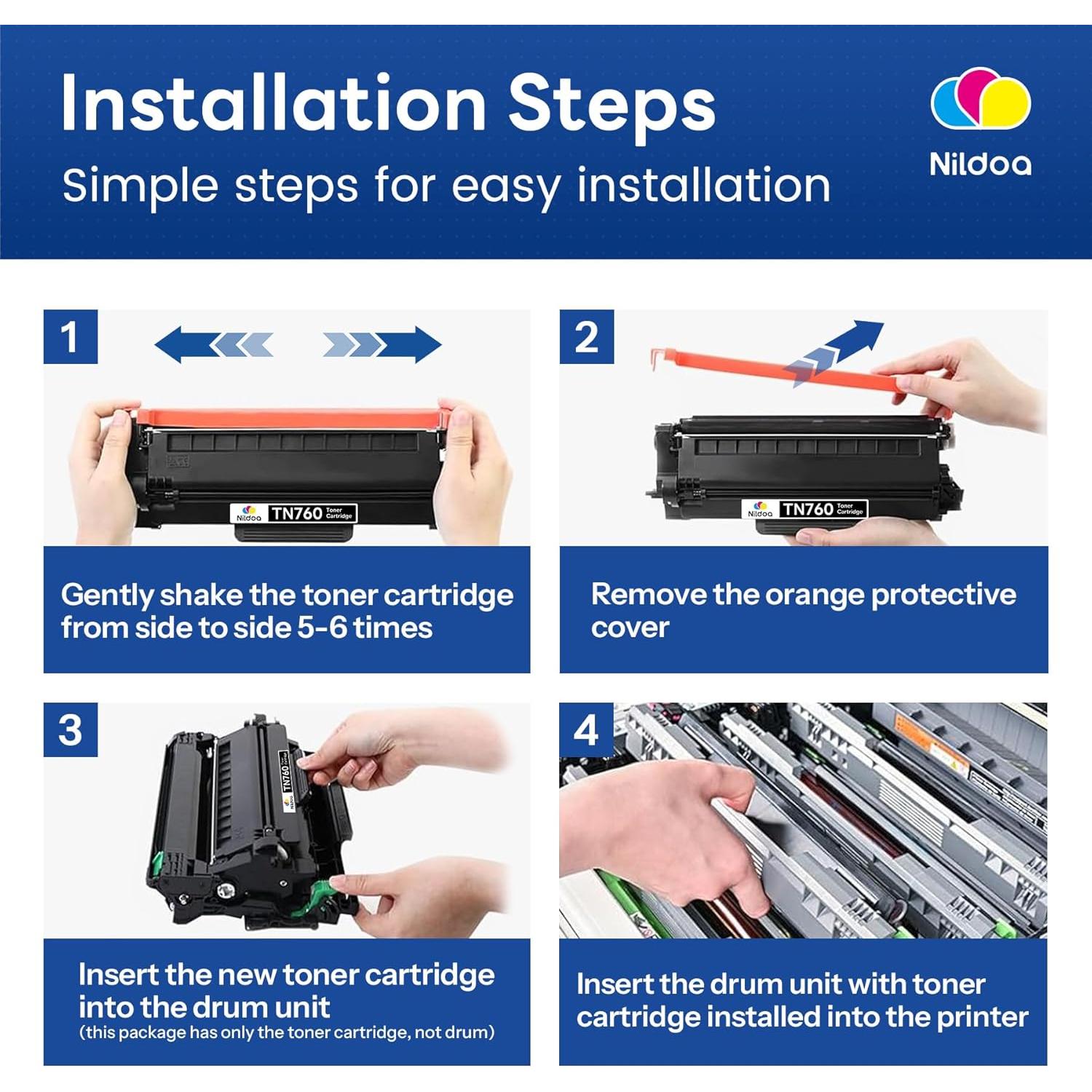 Cartucho de Tóner Nildoa TN760 Negro Alto Rendimiento 2 Pack