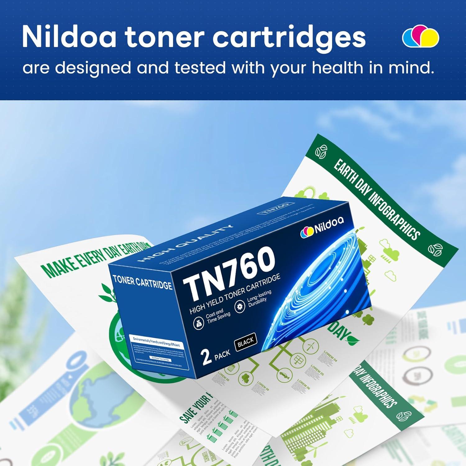 Cartucho de Tóner Nildoa TN760 Negro Alto Rendimiento 2 Pack