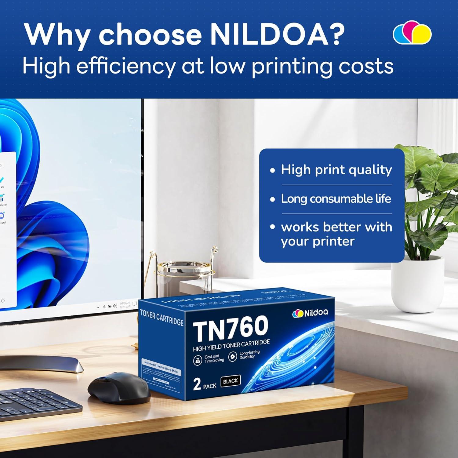 Cartucho de Tóner Nildoa TN760 Negro Alto Rendimiento 2 Pack