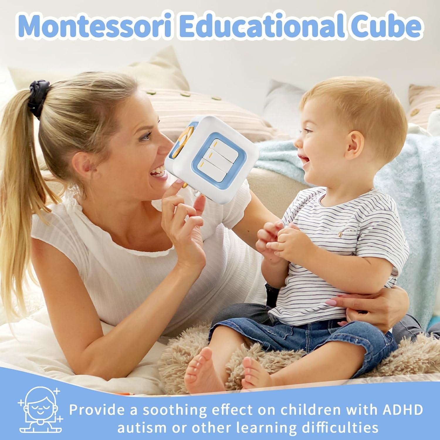 Cubo Ocupado Montessori Azul para Niños 1-3 Años - Juguete Educativo