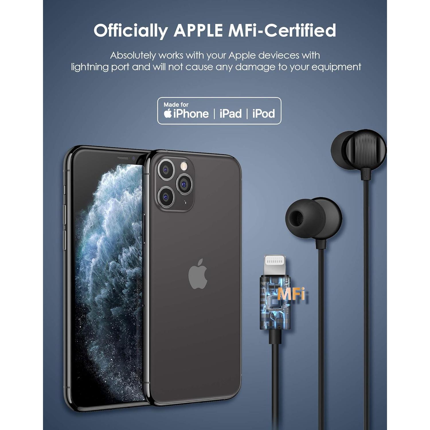 Auriculares Lightning PALOVUE MFi con Micrófono y Aislamiento de Ruido