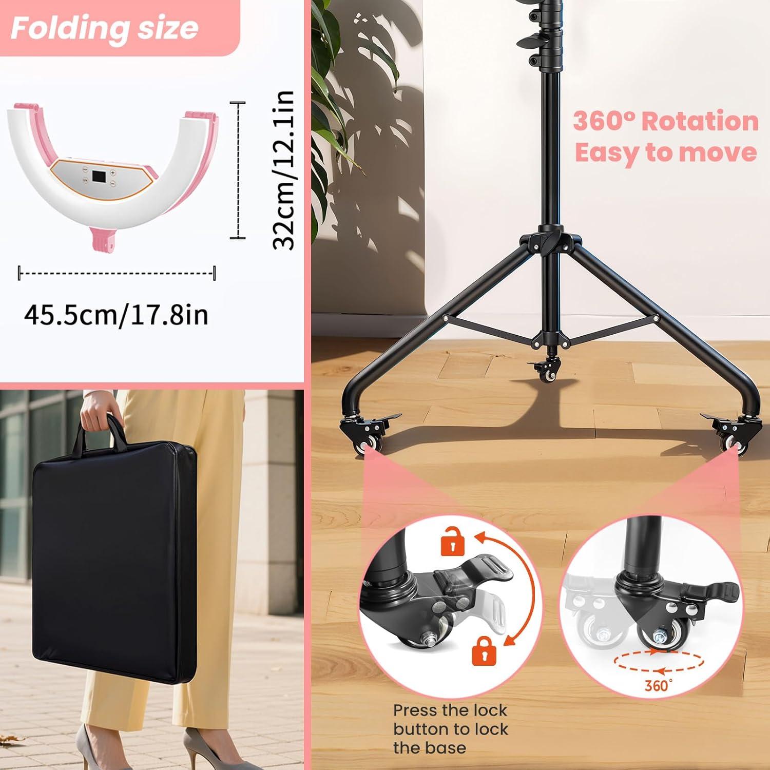 Luz de Anillo Plegable MACTREM 22" (56cm) Rosa con Soporte