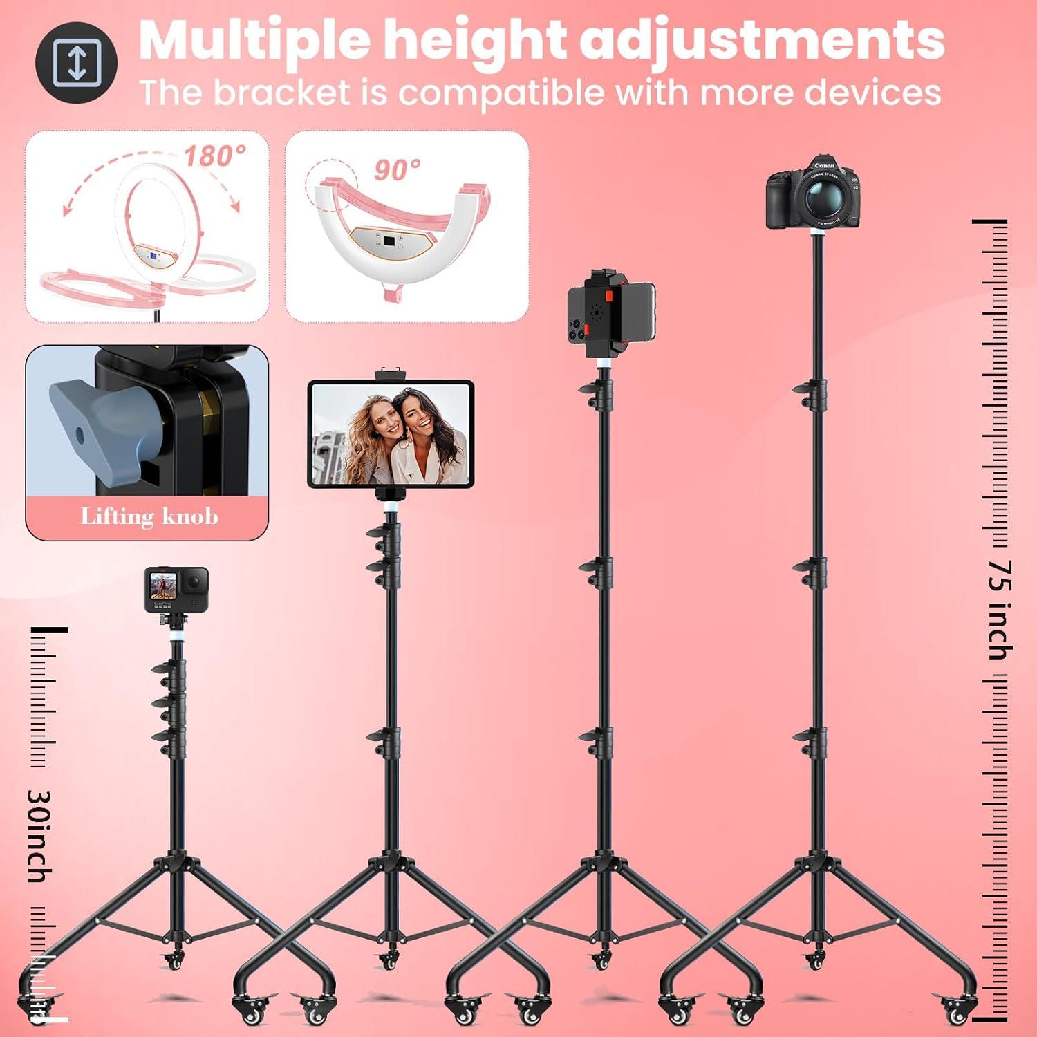 Luz de Anillo Plegable MACTREM 22" (56cm) Rosa con Soporte