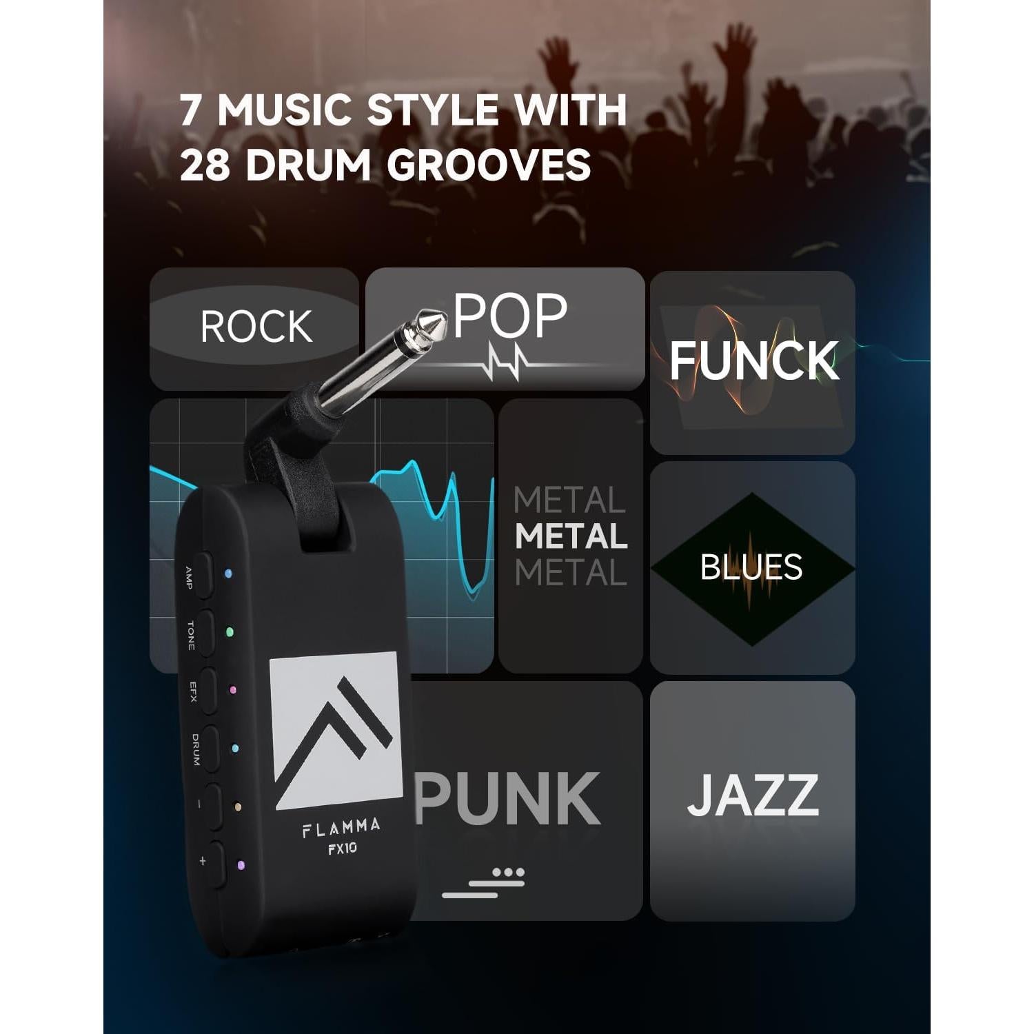 Amplificador de Auriculares para Guitarra FLAMMA FX10 Bluetooth