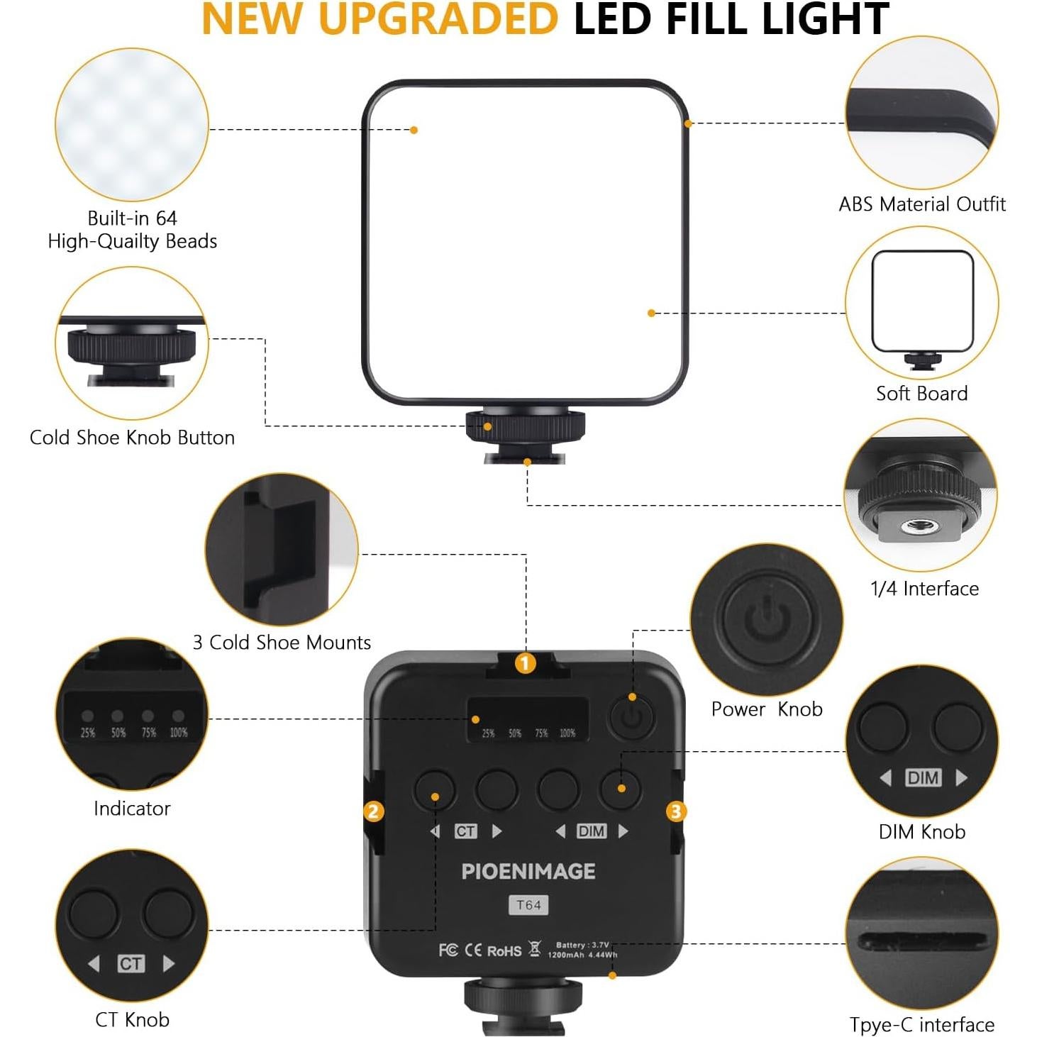Luz LED de Fotografía PIOENIMAGE Compacta 2500-9000K