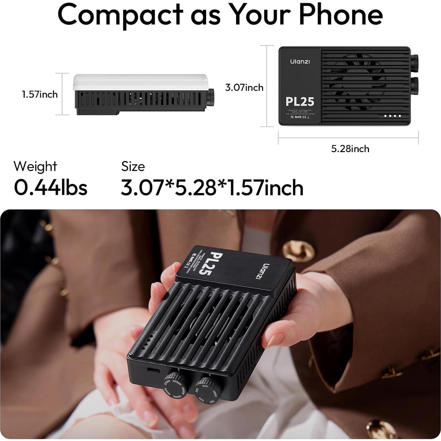 Luz de Video LED ULANZI PL25 Bi-Color 25W 3200Lux 2000mAh