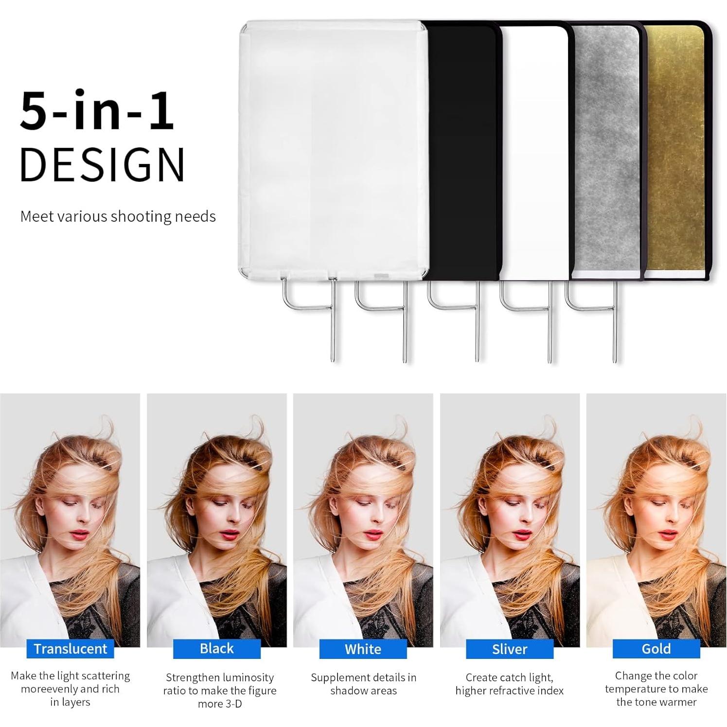 Kit de Panel Reflector de Luz 5-en-1 YUOCU 90x120cm Plegable