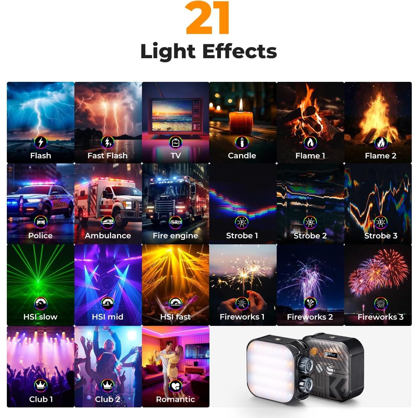 Luz de Video RGB K&F Concept Portátil LED 2000mAh 2500K-9900K