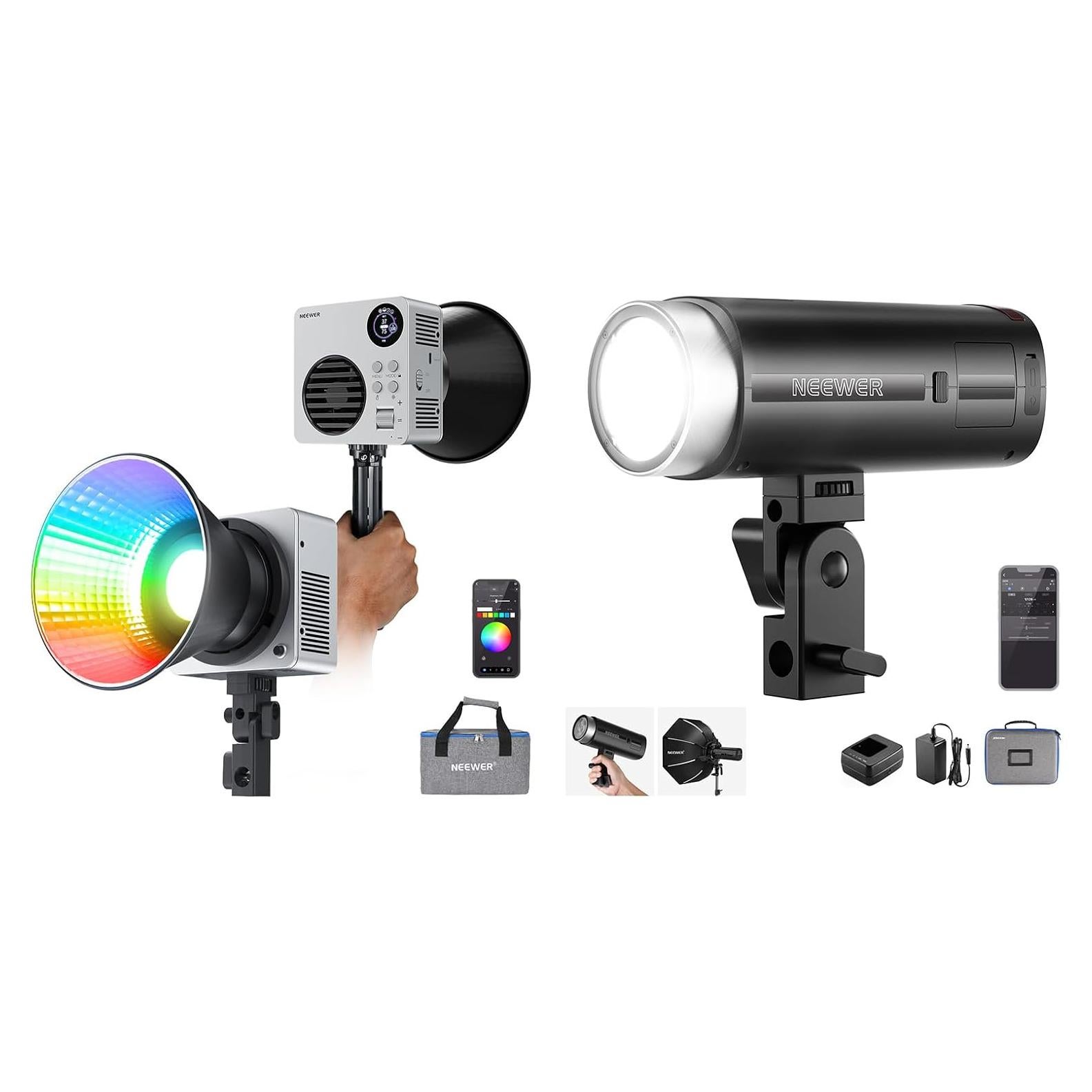 Luz LED RGB NEEWER HB80C 80W con Batería 72Wh y Flash 200Ws