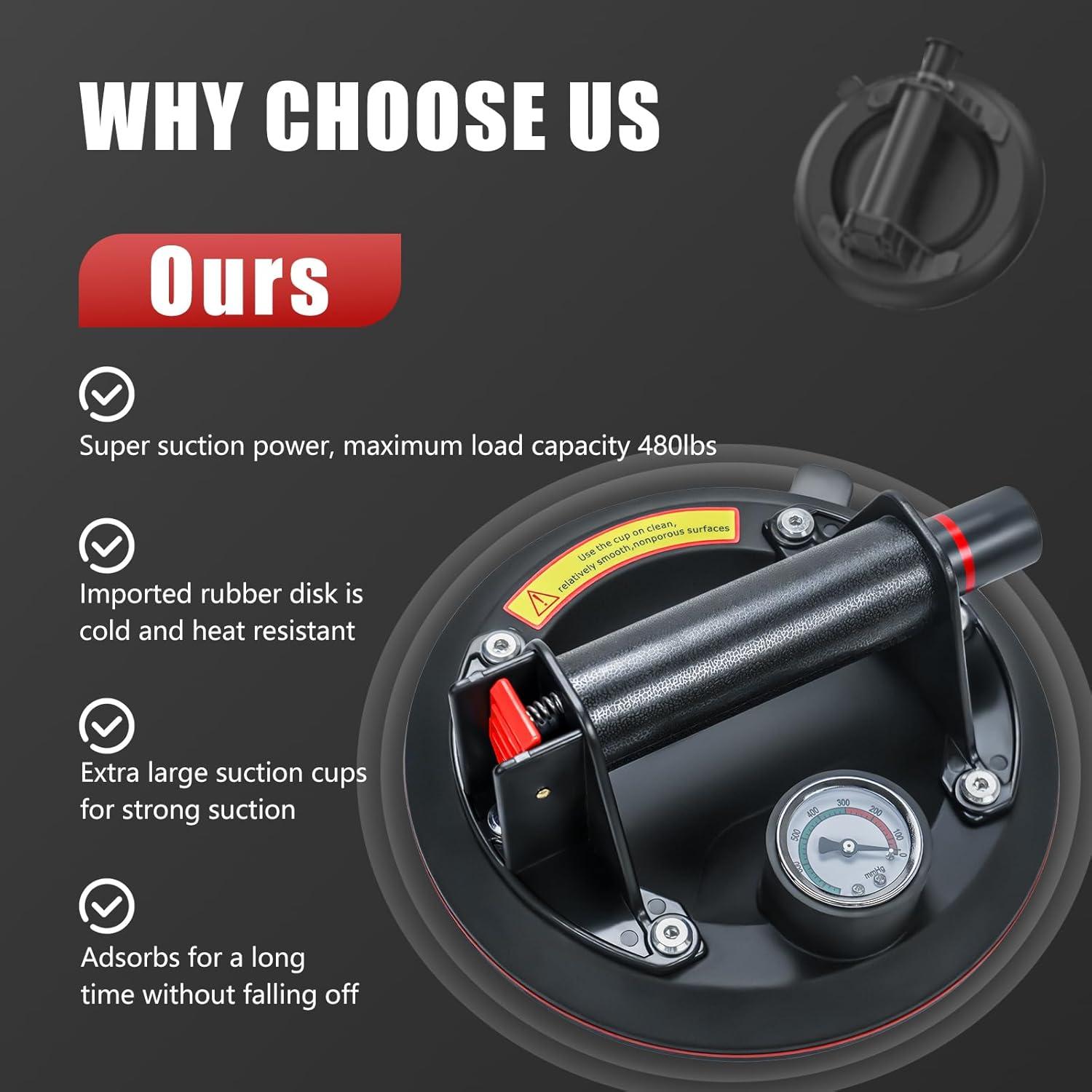 Ventosa de vidrio BaoNeedy 20.32 cm 480LBS con manómetro