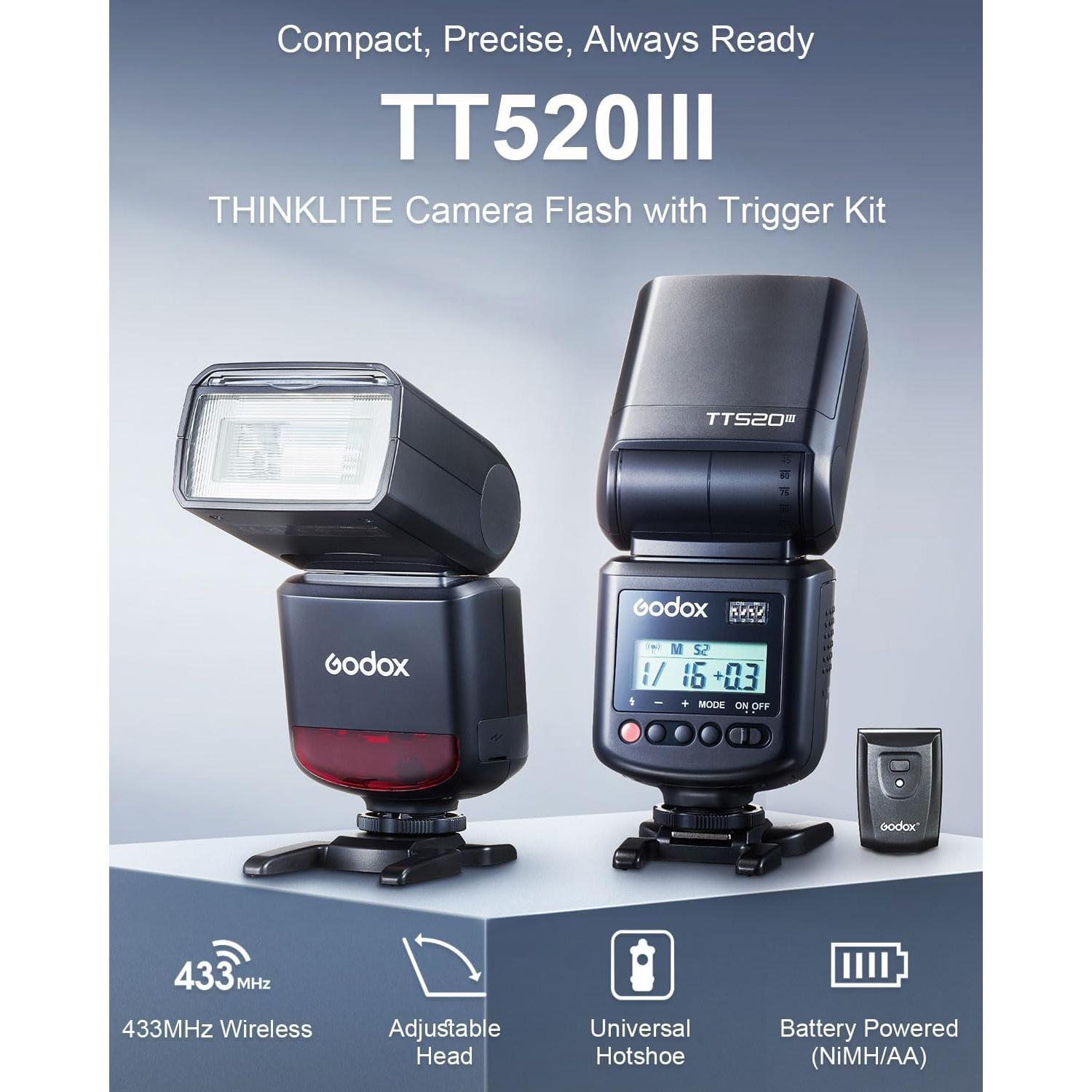 Flash Speedlite Godox TT520 III GN33 Inalámbrico para Cámaras