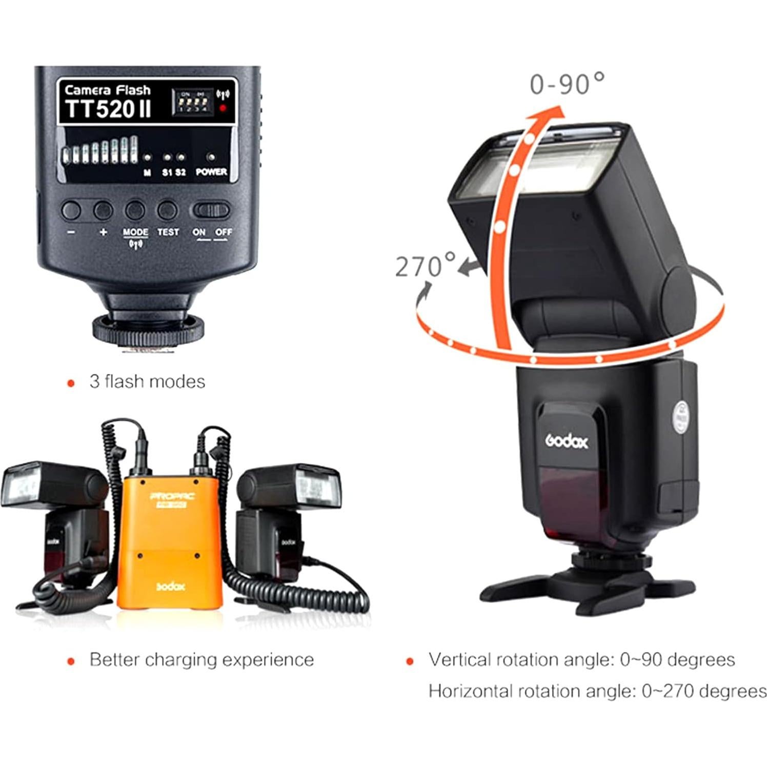 Flash Godox TT520II Speedlite Inalámbrico para DSLR Canon Nikon