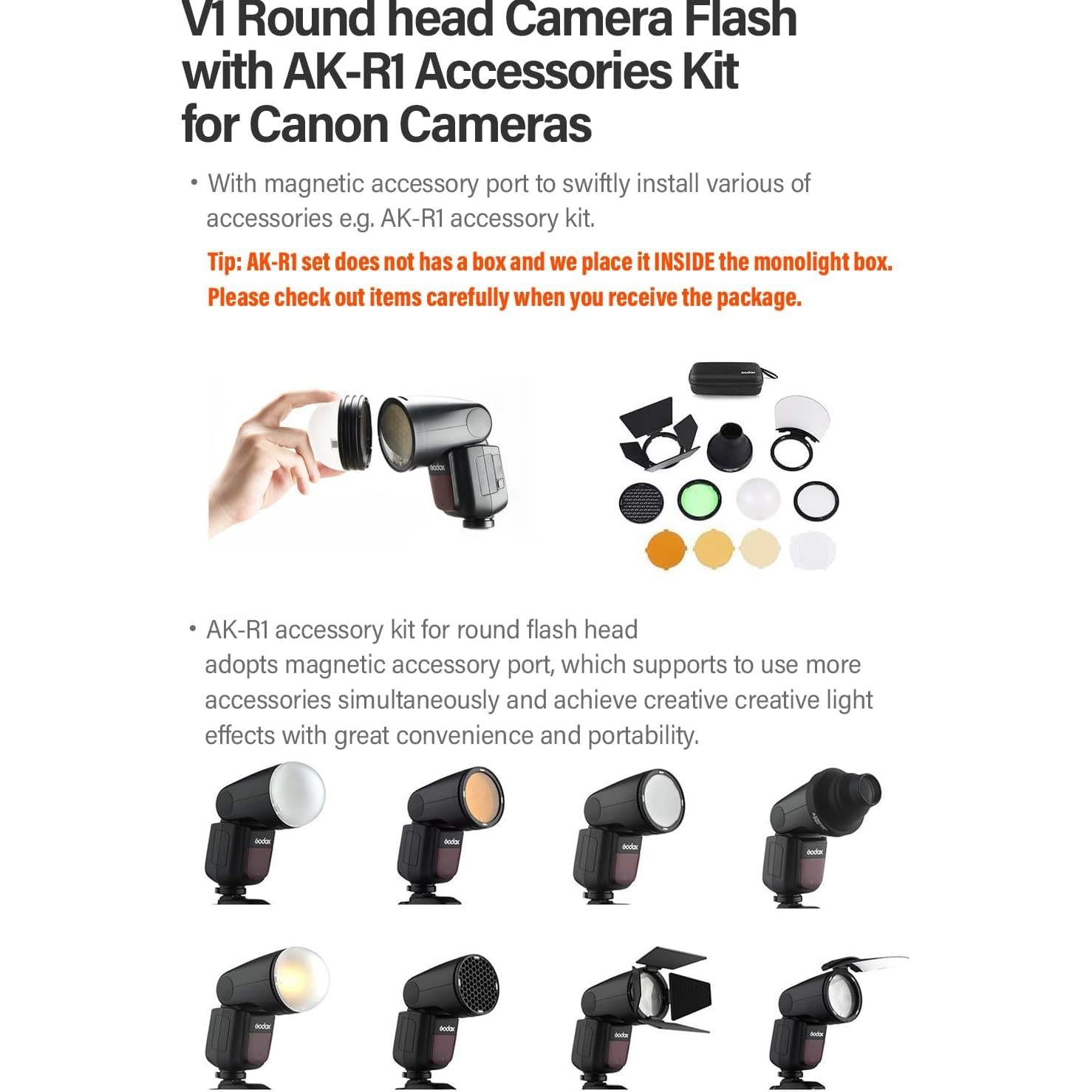 Flash Godox V1-C TTL con Kit de Accesorios AK-R1 para Canon