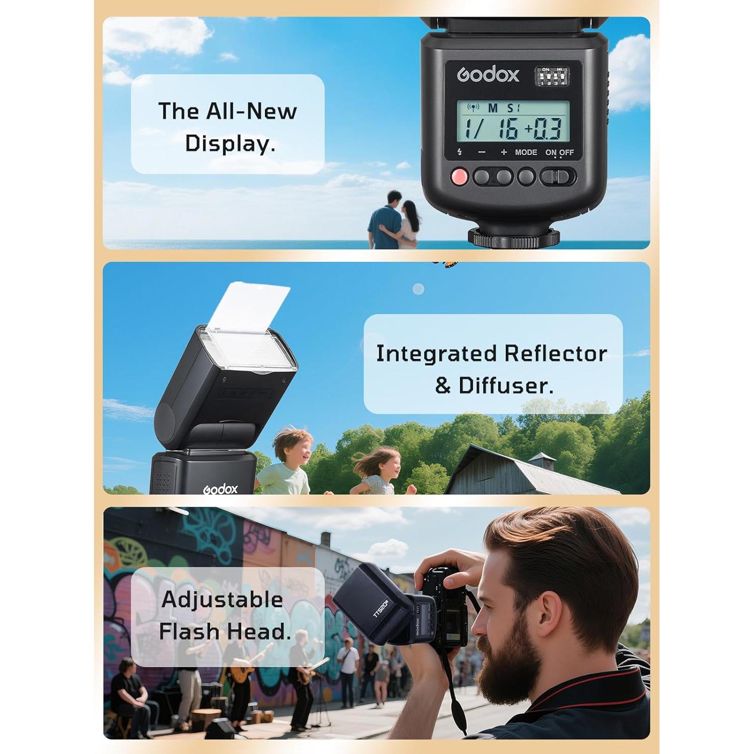 Flash Godox TT520III para Cámara - 33 GN, Inalámbrico 433MHz