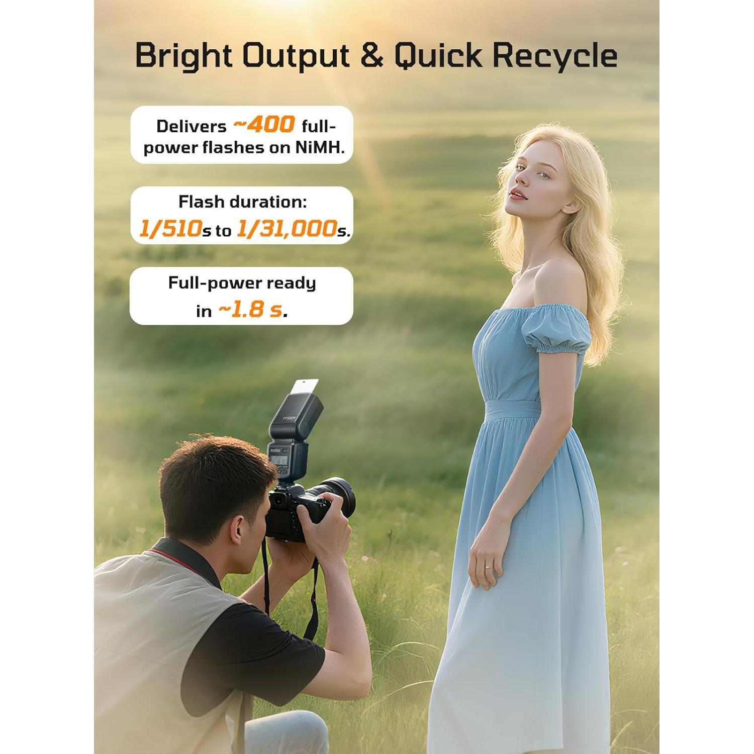 Flash Godox TT520III para Cámara - 33 GN, Inalámbrico 433MHz