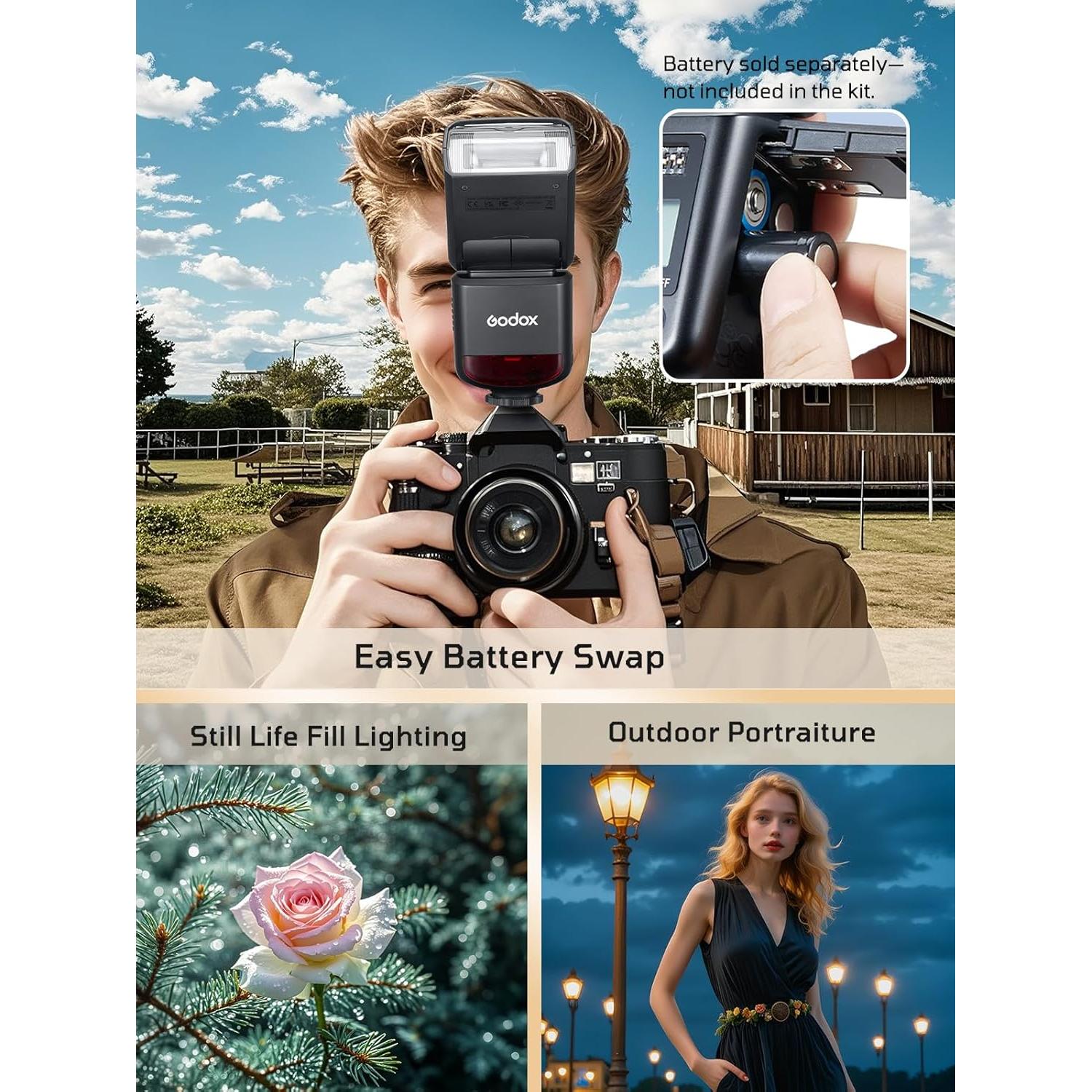 Flash Godox TT520III para Cámara - 33 GN, Inalámbrico 433MHz