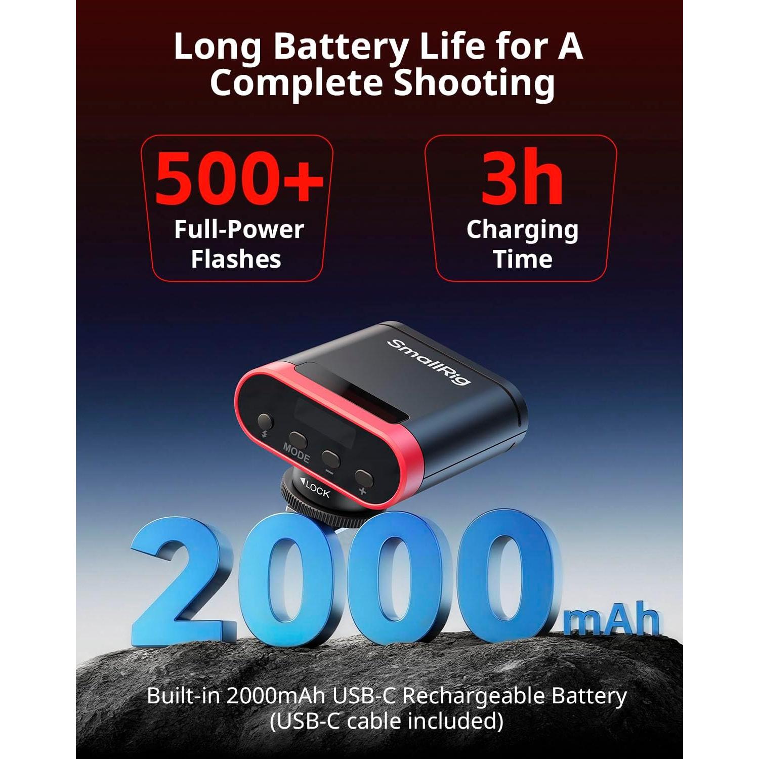 Flash Mini RS20 SmallRig para Canon y Sony, 2000mAh, 500 Flashes