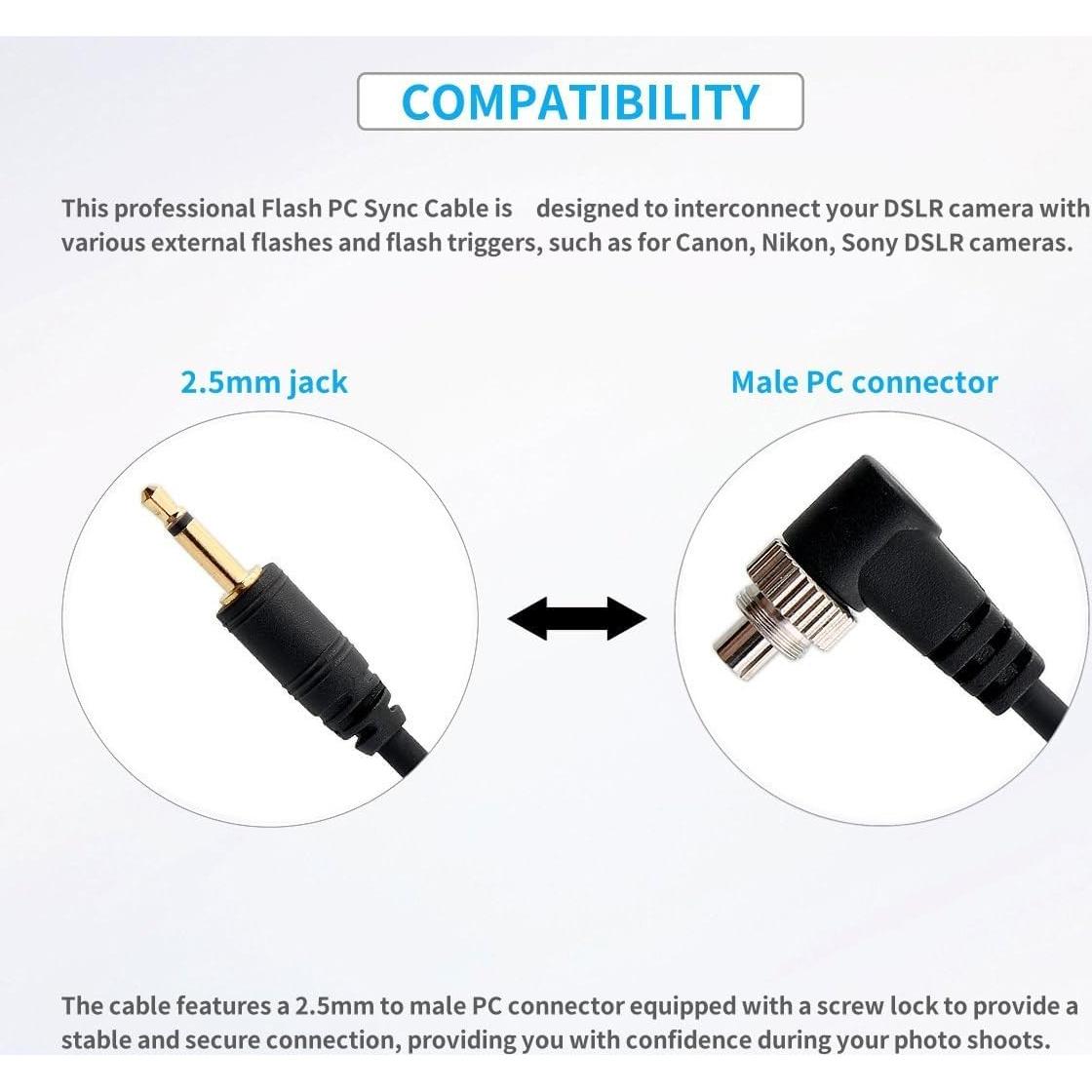 Cable de Sincronización PC 2.5mm Keabroir 1m para Flash DSLR