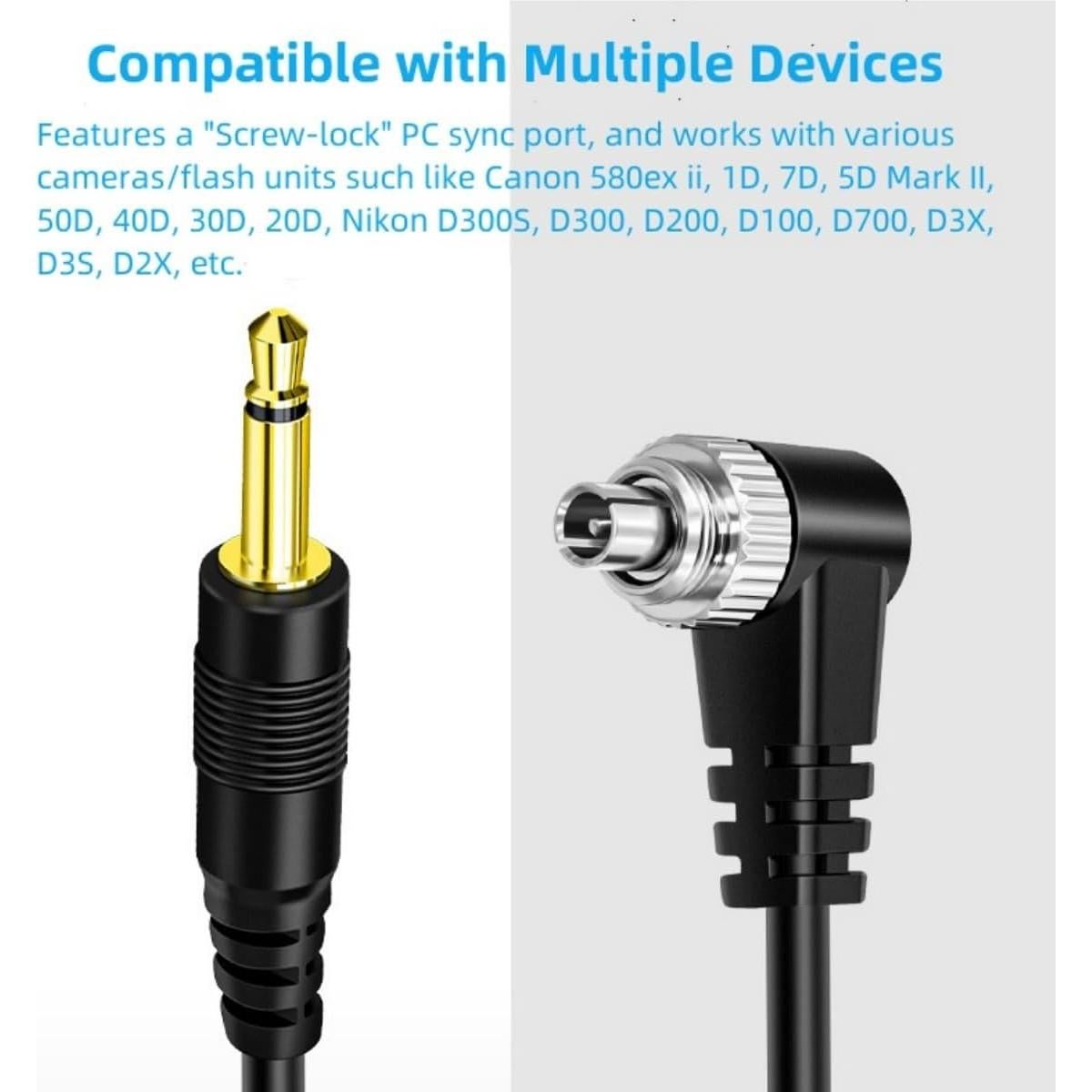 Cable de Sincronización PC 2.5mm Keabroir 1m para Flash DSLR