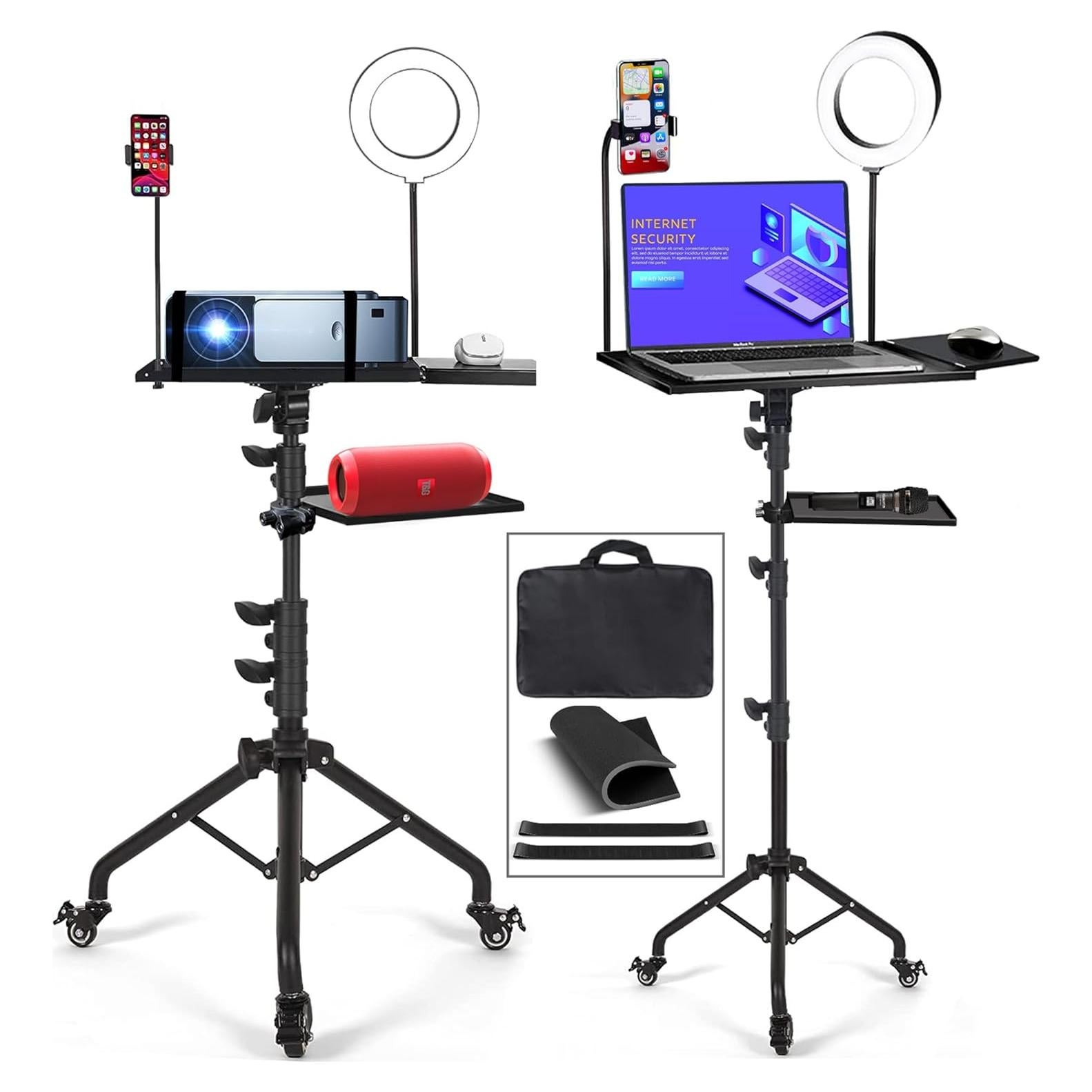 Soporte de trípode para proyector con luz LED y bandeja 38x28cm