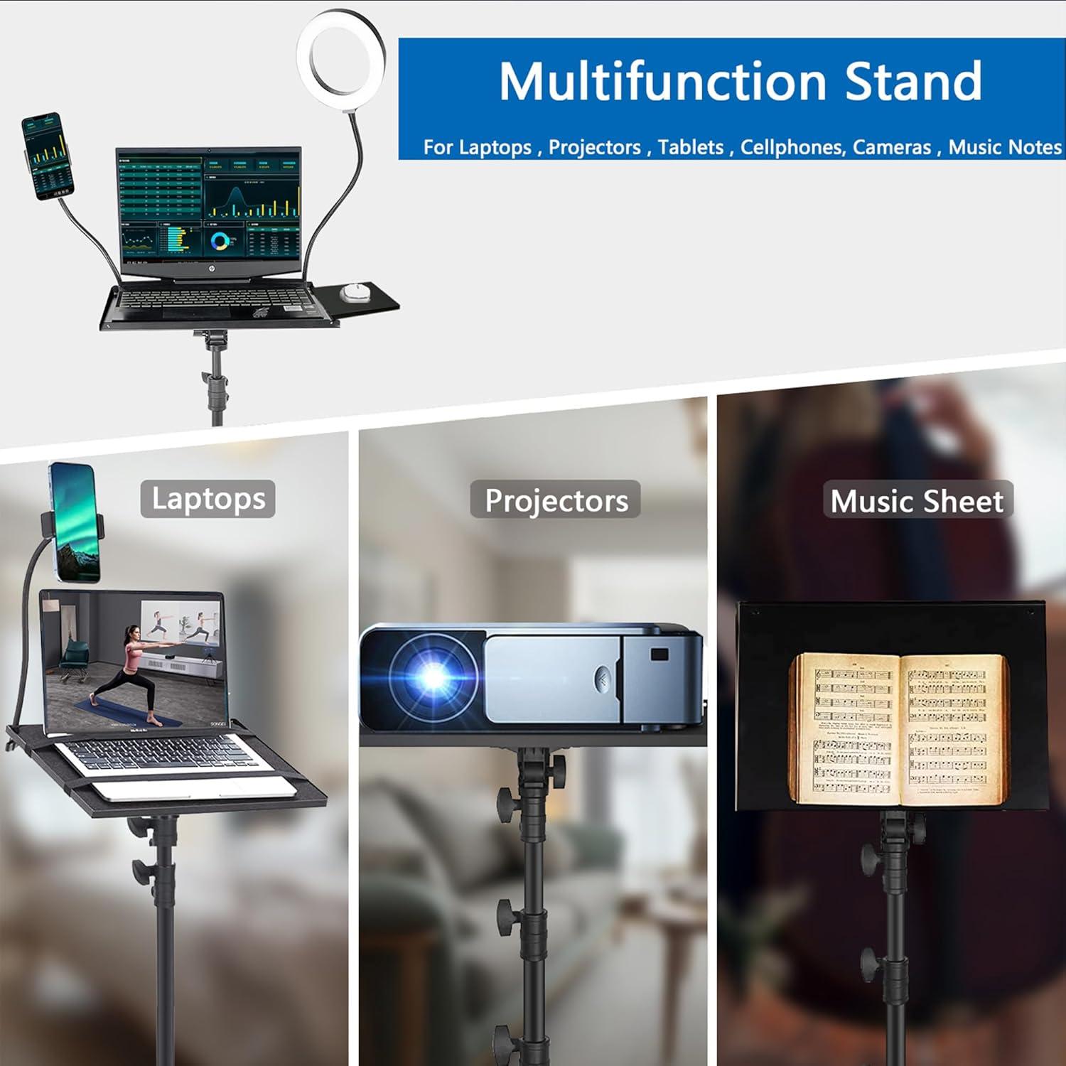 Soporte de trípode para proyector con luz LED y bandeja 38x28cm