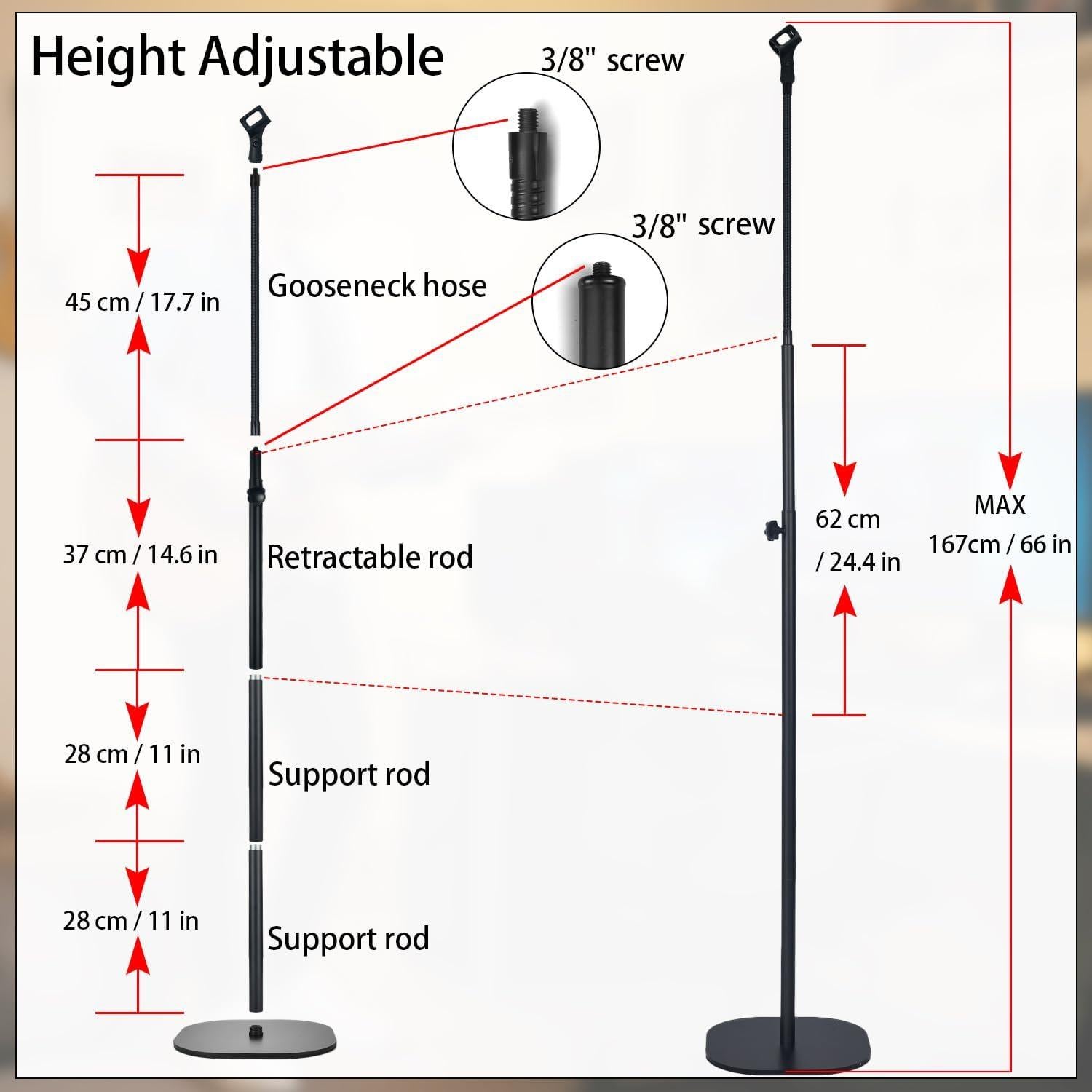 Soporte de Micrófono Flexible Ajustable 91-168 cm Negro