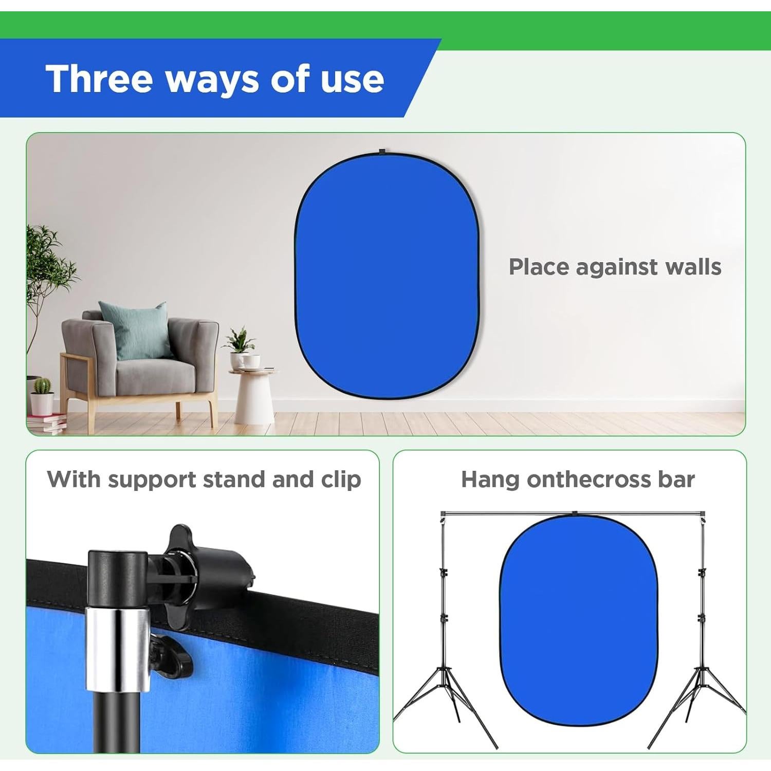 Fondo Verde y Azul Plegable Hahawalker 150x100 cm con Soporte