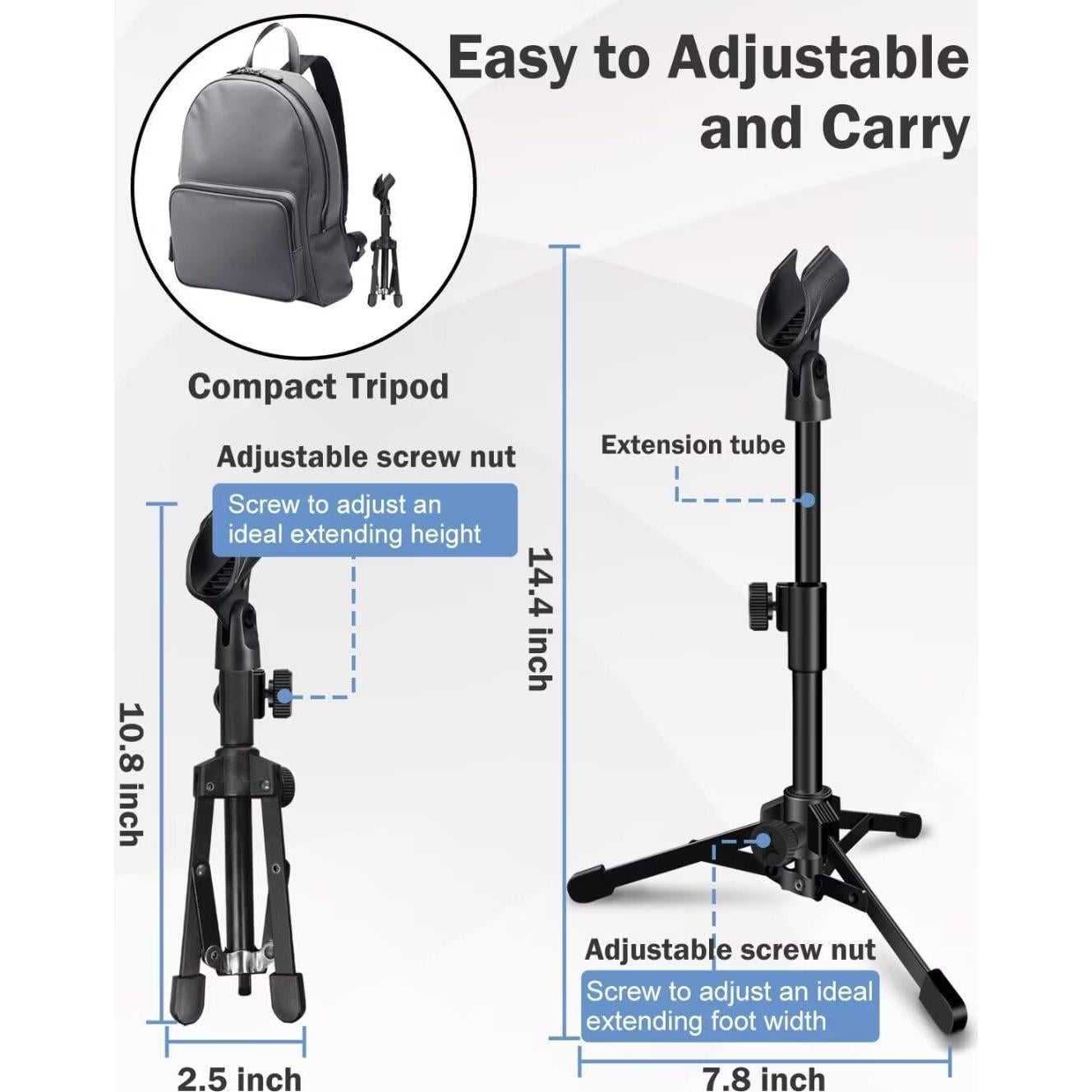 Soporte de Micrófono Plegable en Trípode Ajustable Negro