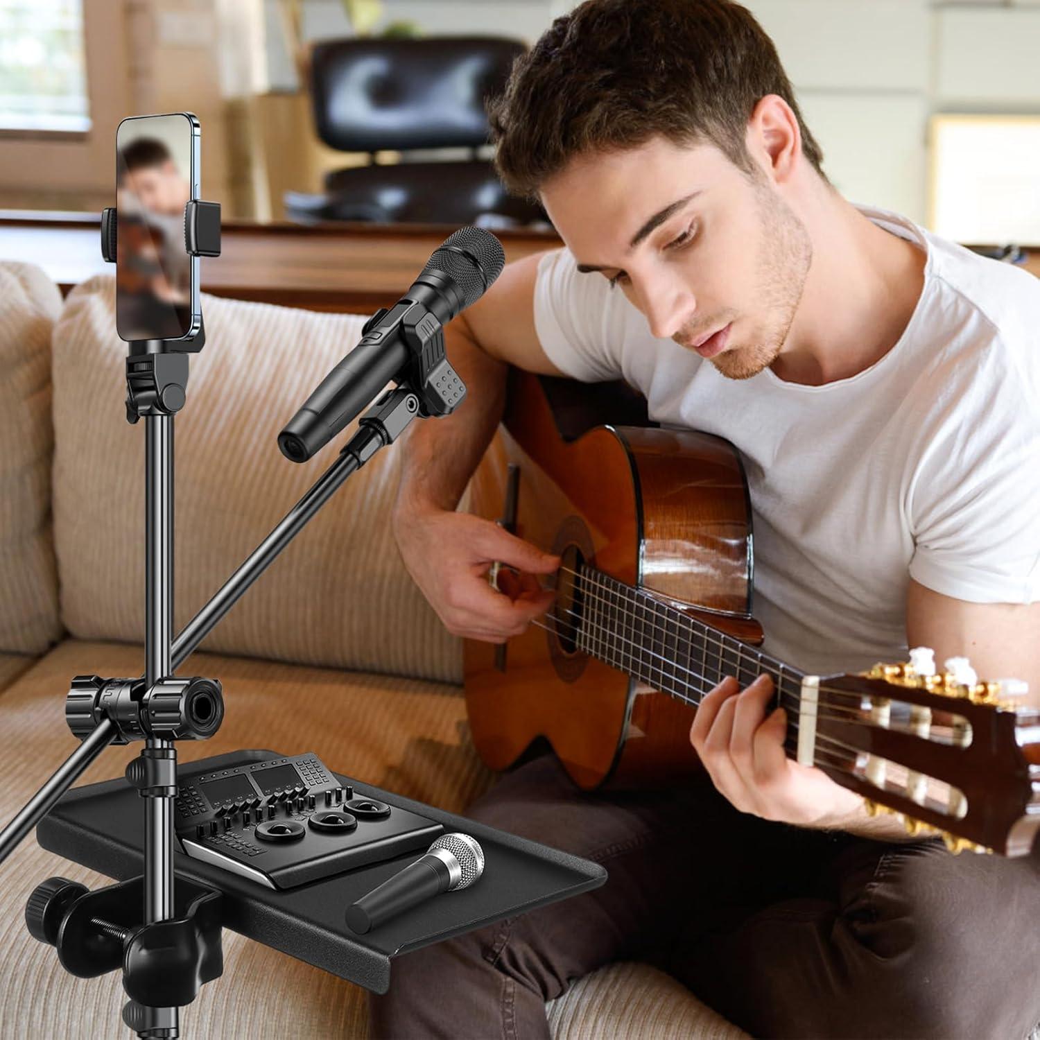 Bandeja Soporte Micrófono Universal Ajustable 20x19cm Negro