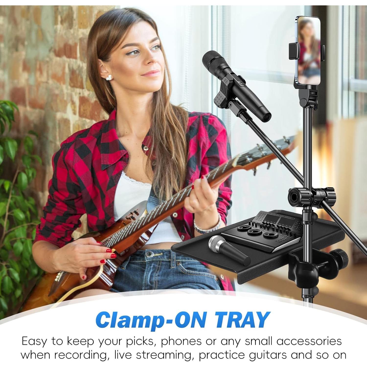 Bandeja Soporte Micrófono Universal Ajustable 20x19cm Negro