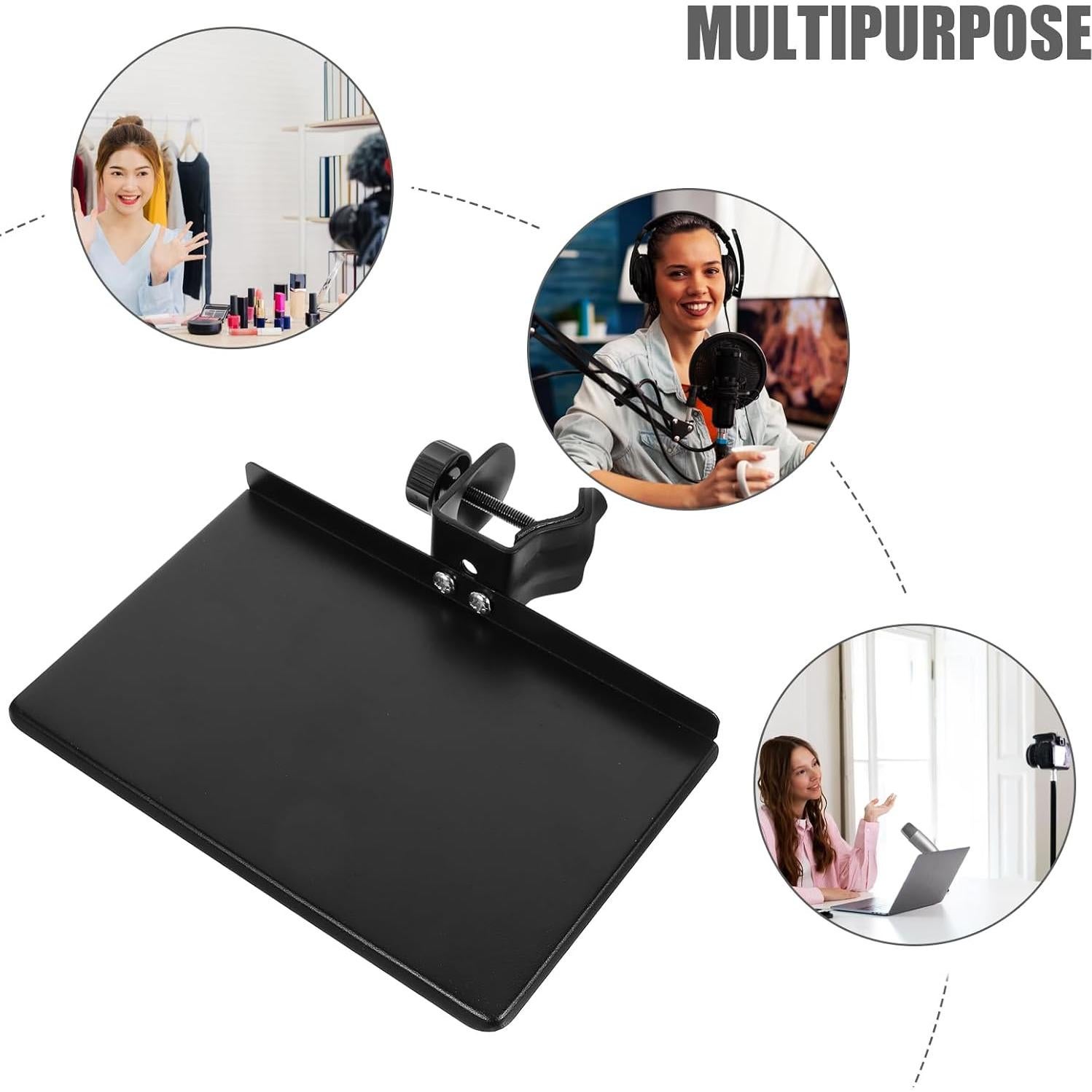 Bandeja Soporte Micrófono Universal Ajustable 20x19cm Negro