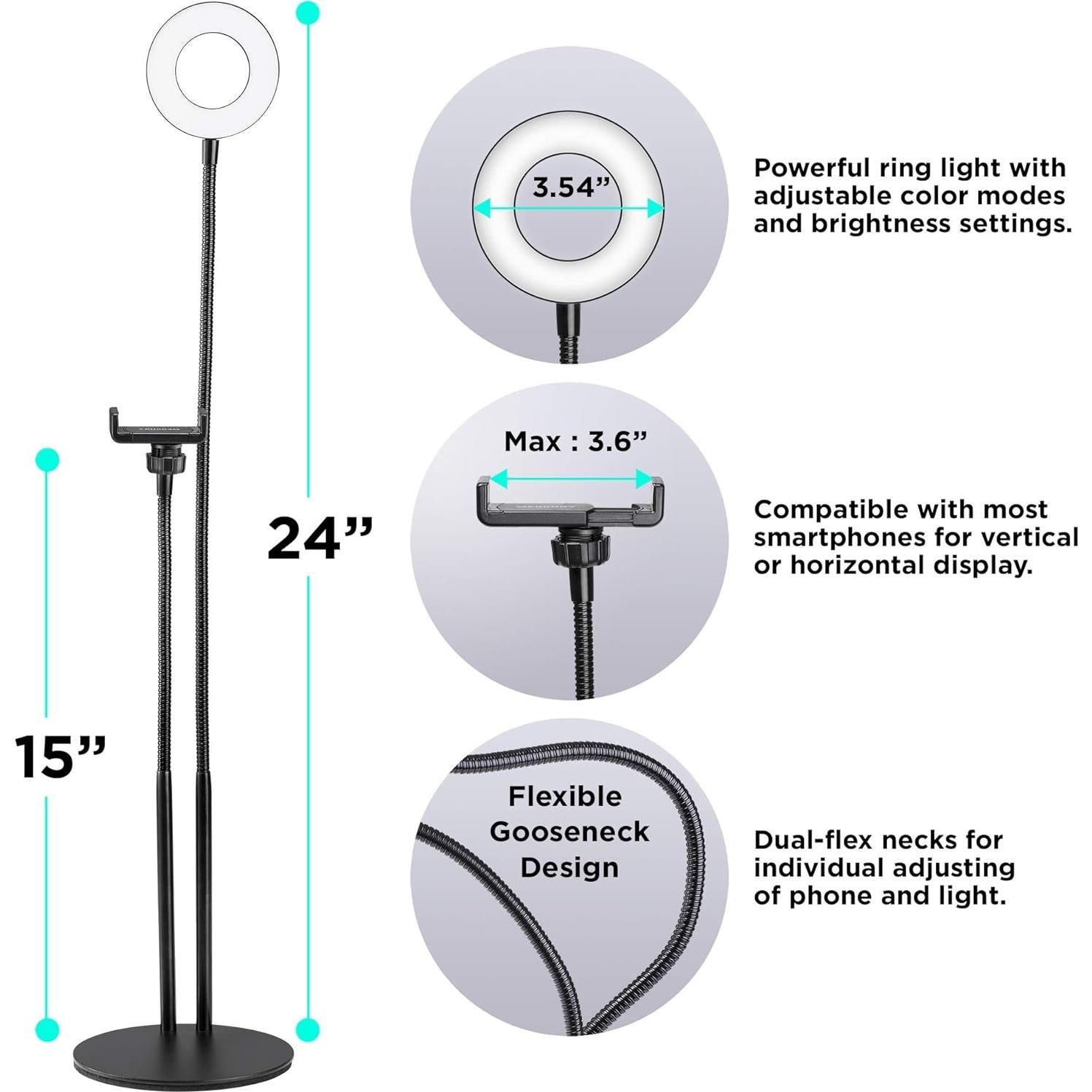 Soporte para teléfono con luz de anillo LED Merkury 60 cm