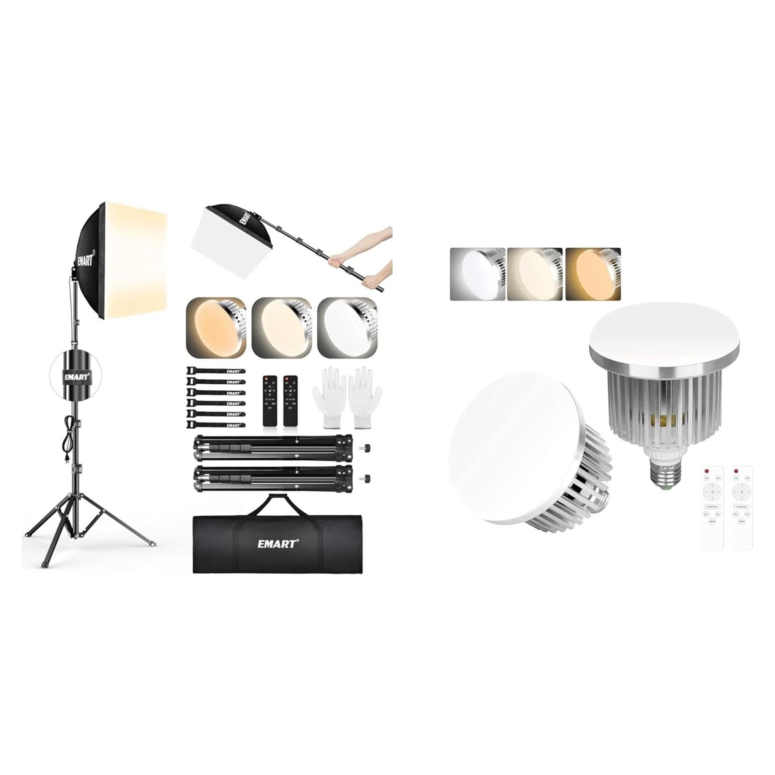 Kit de Iluminación Softbox EMART 40x40cm con Bombillas LED 85W